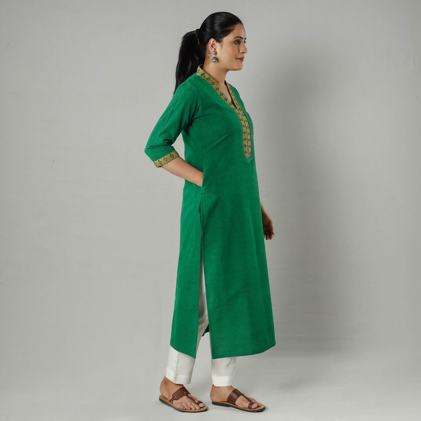 Plain Jhiri Handloom Cotton Long Kurta