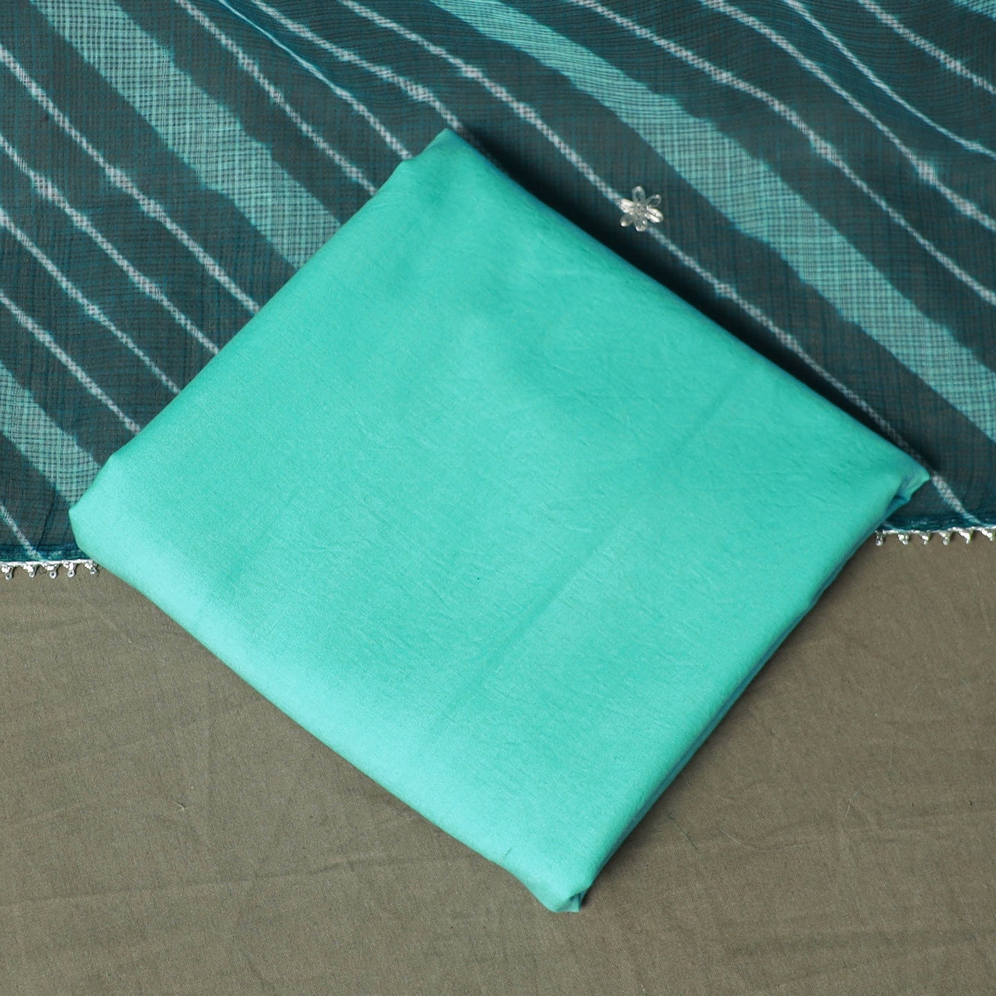 Plain kota doria cotton zari work 3pc unstitched dress