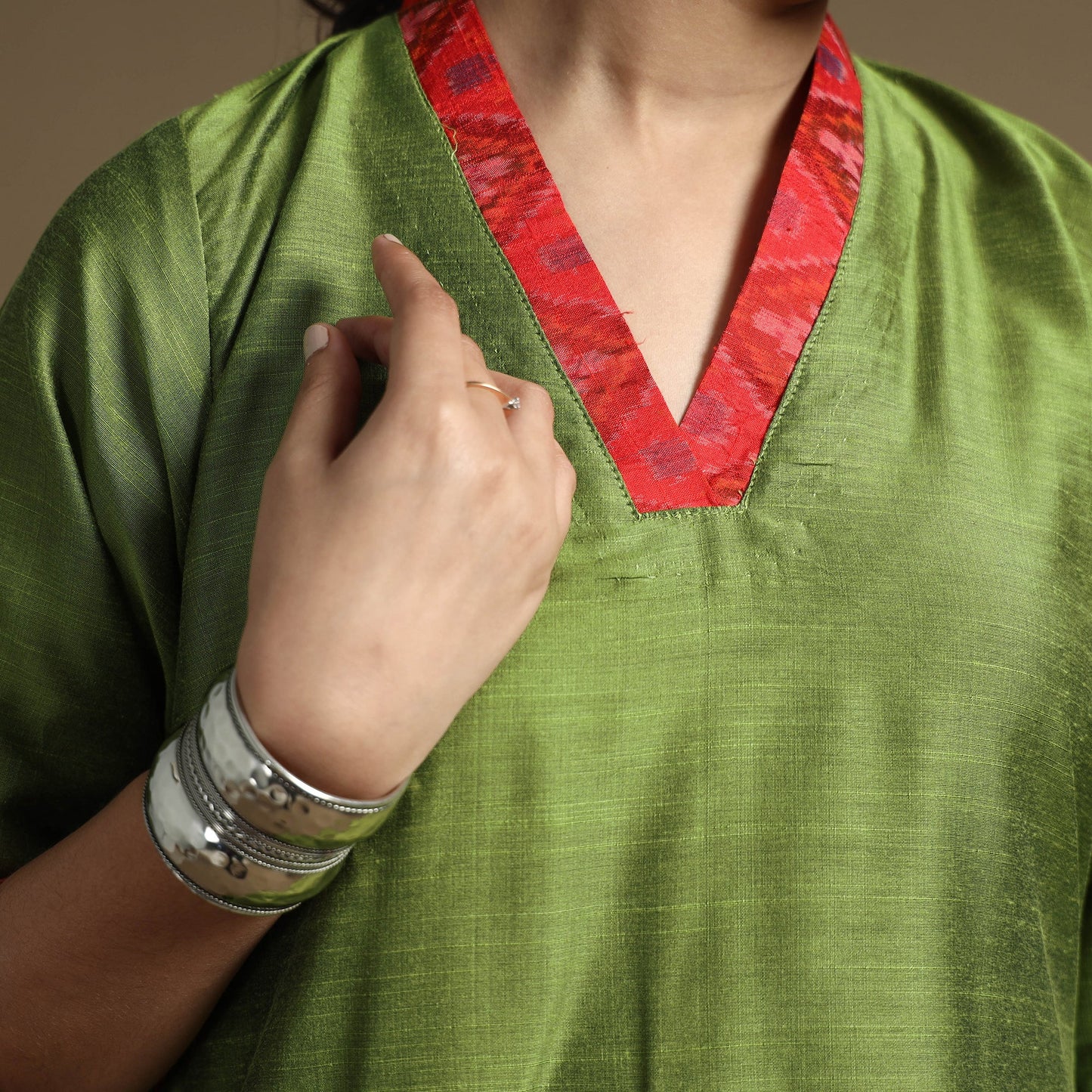 Buy Plain Solid Slub Silk Long Kurta for Women