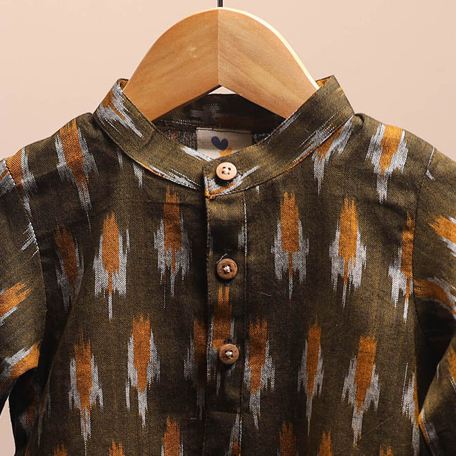 Green - pochampally ikat cotton kids kurta (6-12 months) 05