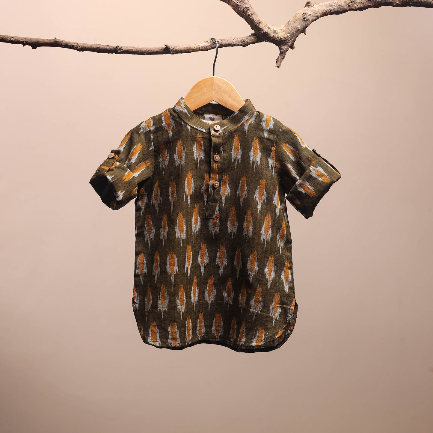 Green - pochampally ikat cotton kids kurta (6-12 months) 05