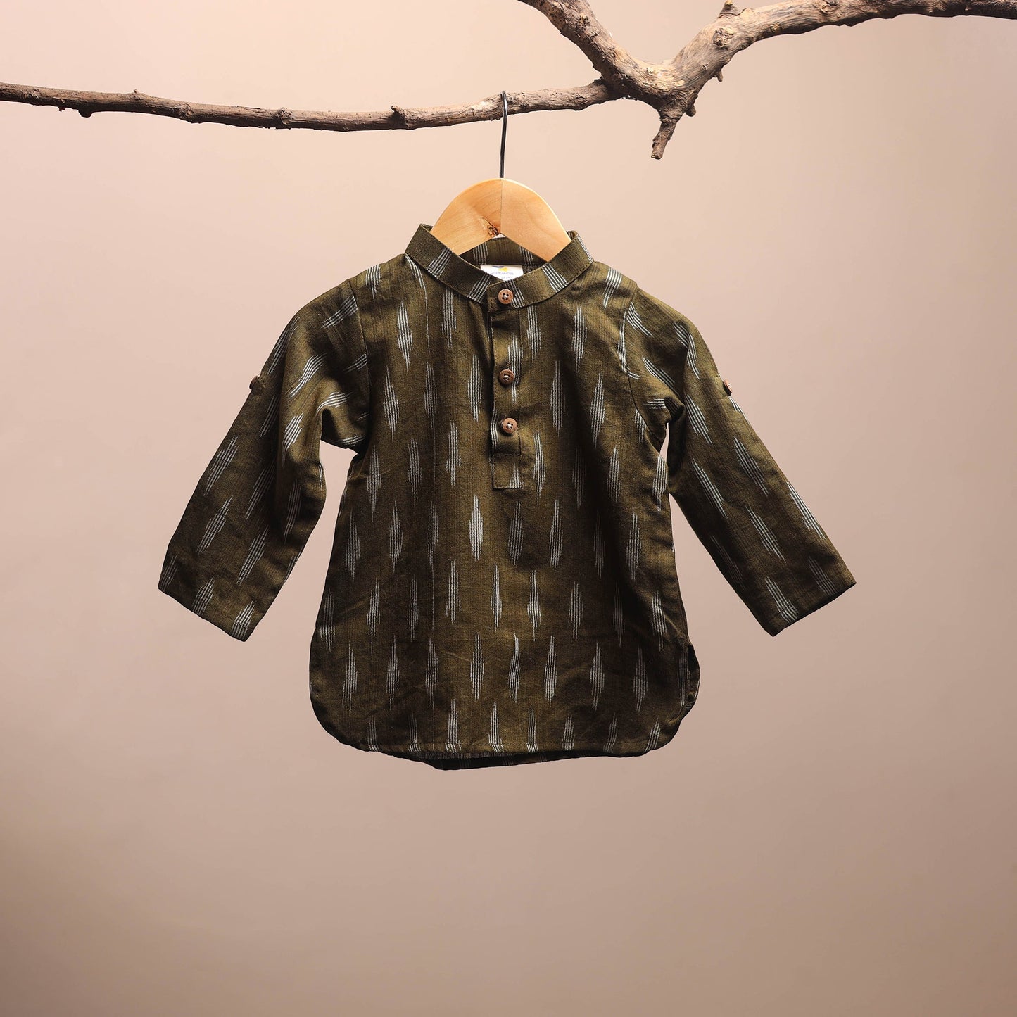 Green - pochampally ikat cotton kids kurta (6-12 months) 08