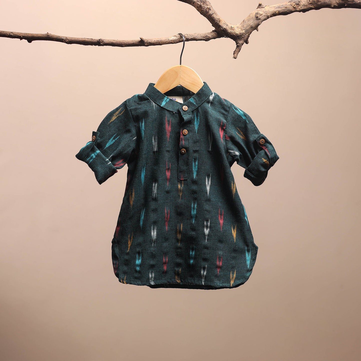 Green - pochampally ikat cotton kids kurta (6-12 months) 19