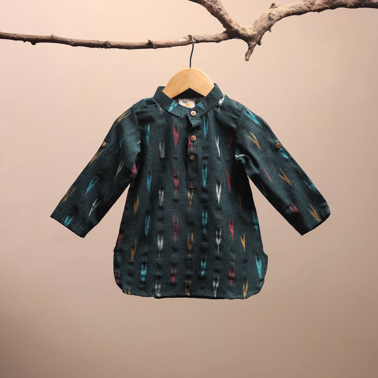 Green - pochampally ikat cotton kids kurta (6-12 months) 19