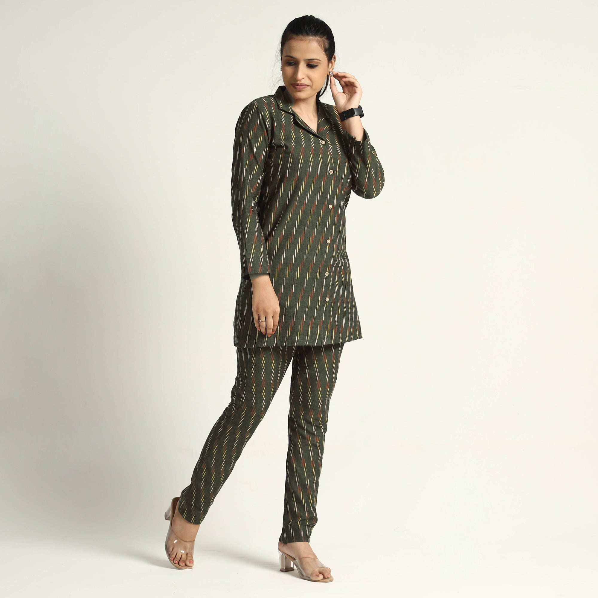 Blue - Pochampally Ikat Cotton Co-Ord Set for women 13