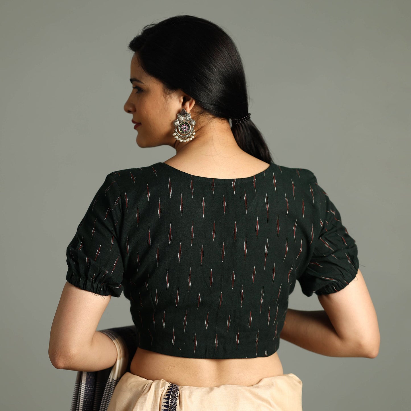 Green - pochampally ikat cotton stitched blouse