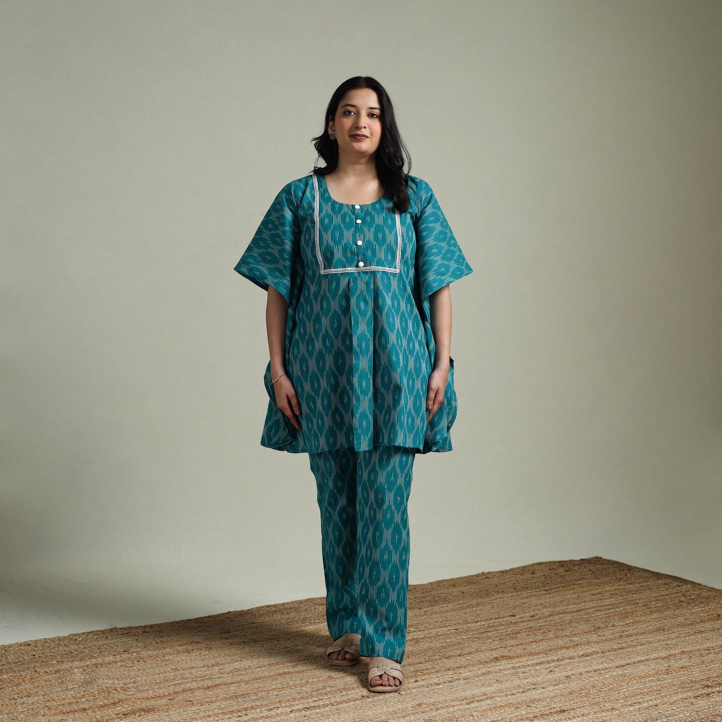 Pochampally ikat lace work cotton co-ord set for women 07