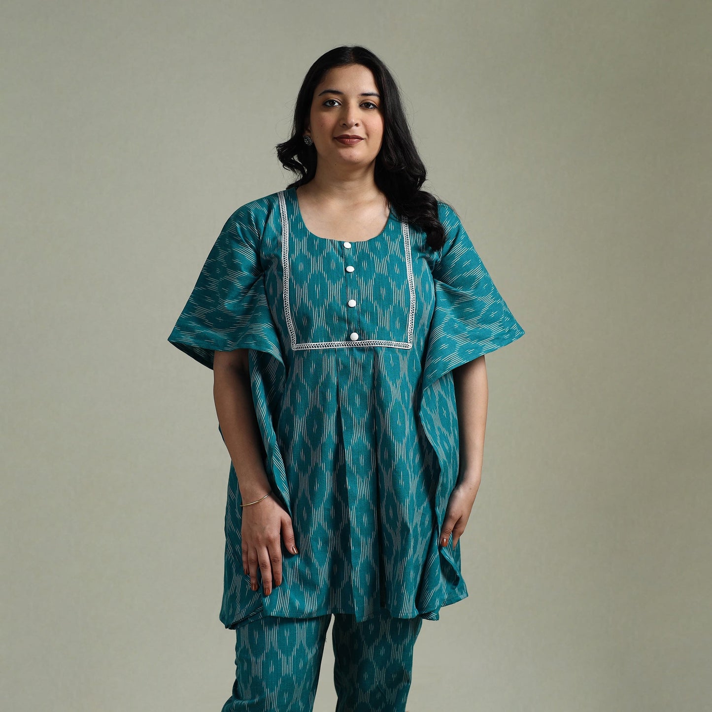 Pochampally ikat lace work cotton co-ord set for women 07