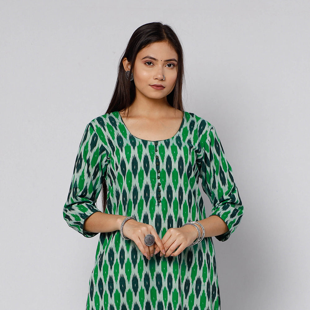 Buy Pochampally Ikat Weave Cotton Kurta with Palazzo & Dupatta Set Online l iTokri.com