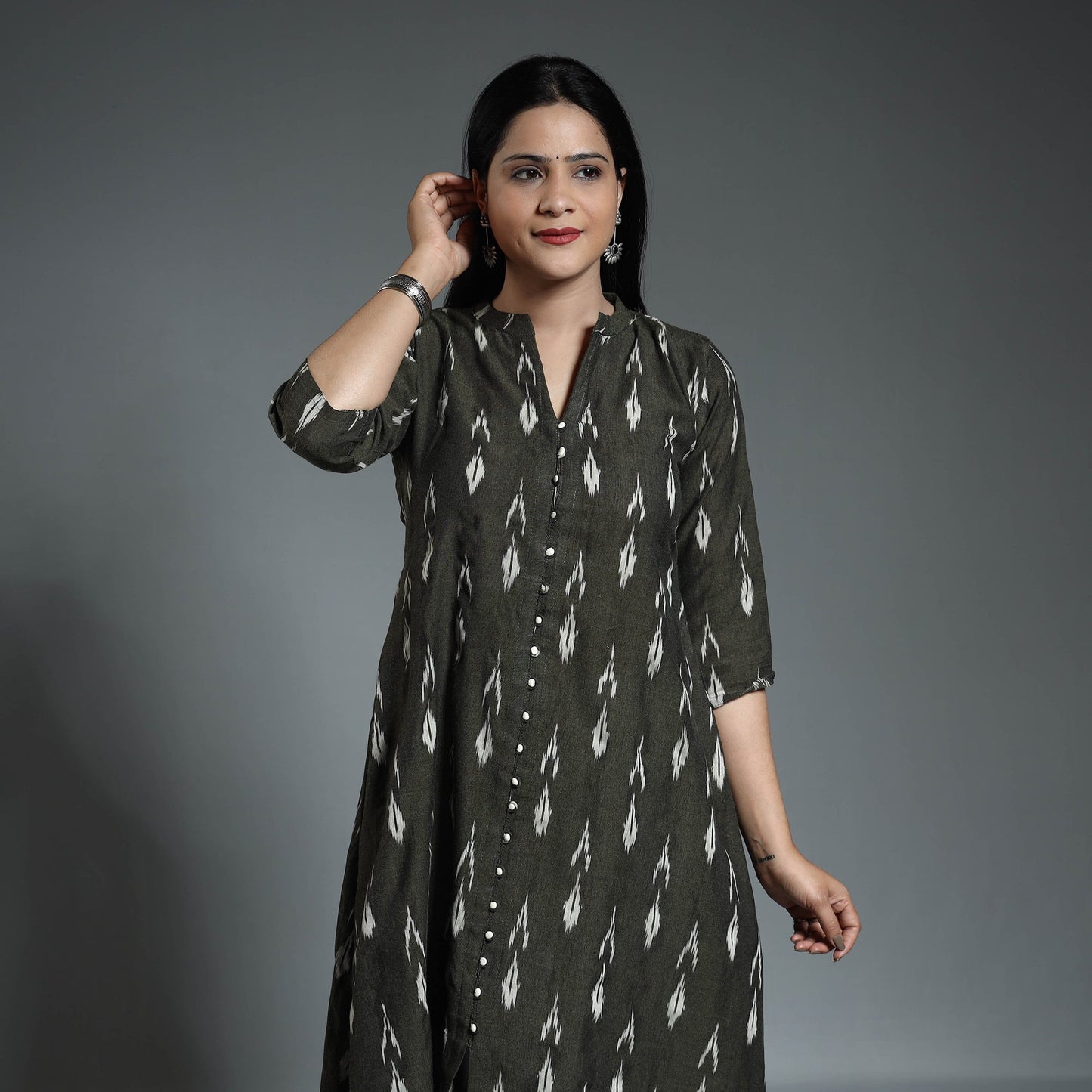 Pochampally Ikat Weave Cotton Long Kurta for Women