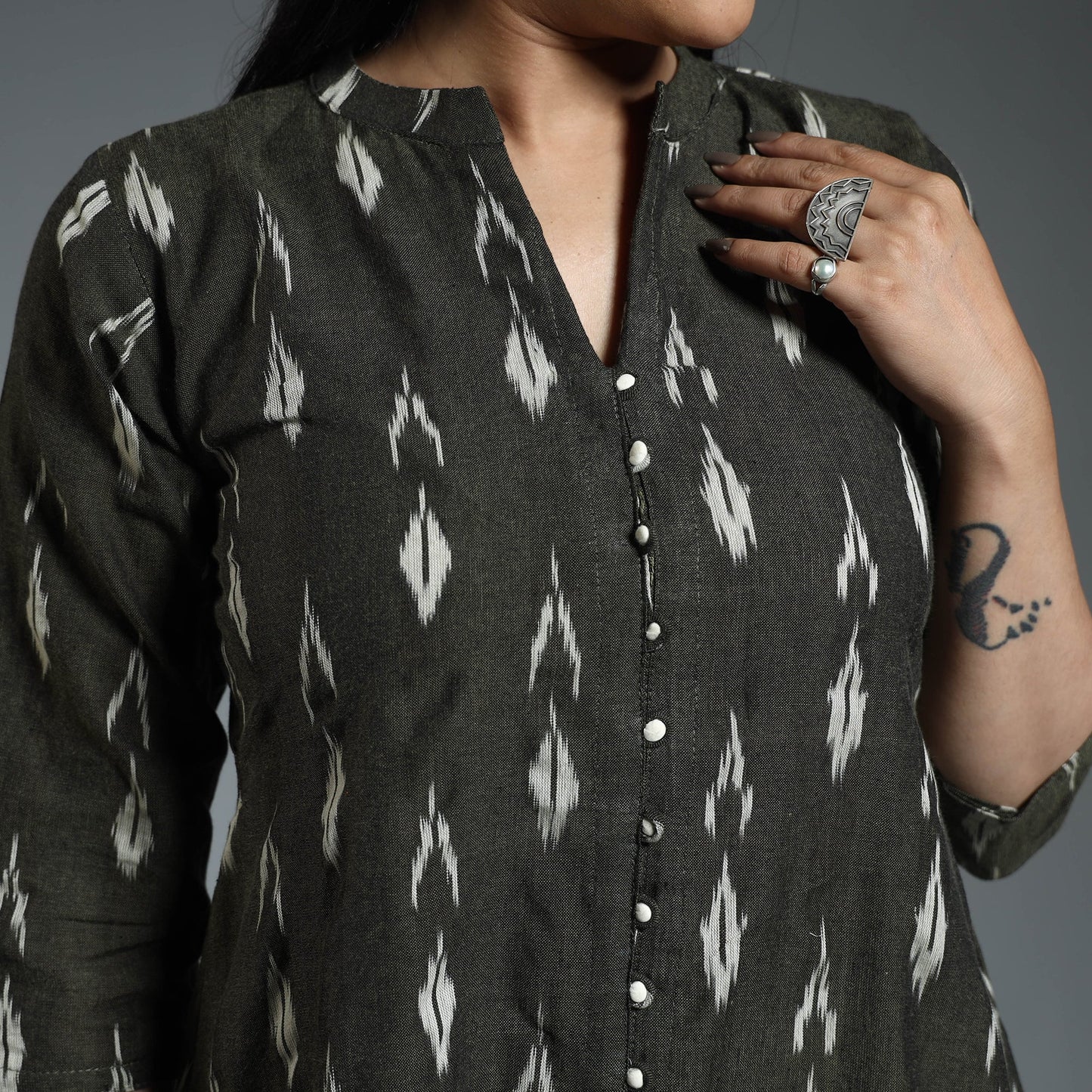 Pochampally Ikat Weave Cotton Long Kurta for Women