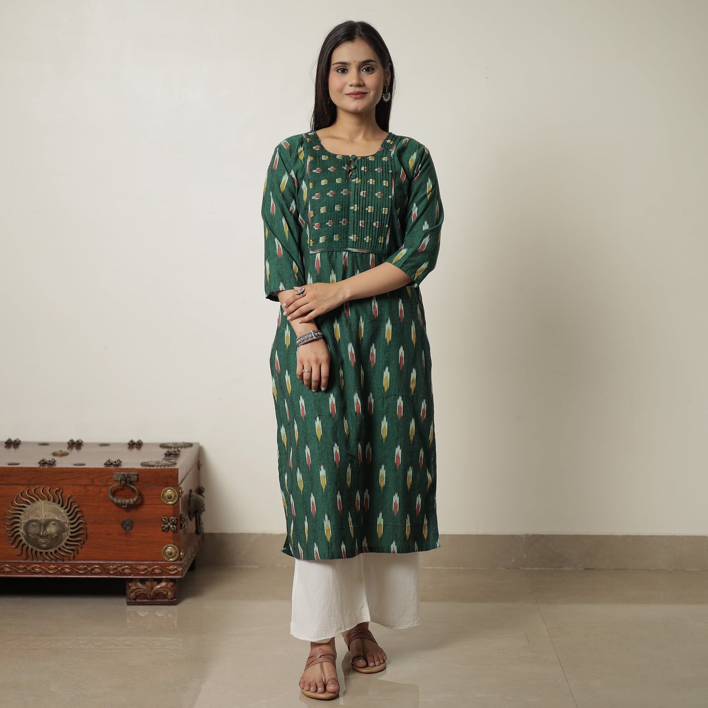 Pochampally Ikat Weave Cotton Long Straight Kurta 06