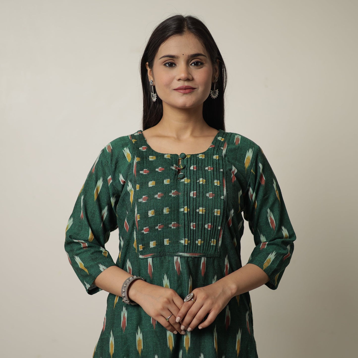 Pochampally Ikat Weave Cotton Long Straight Kurta 06