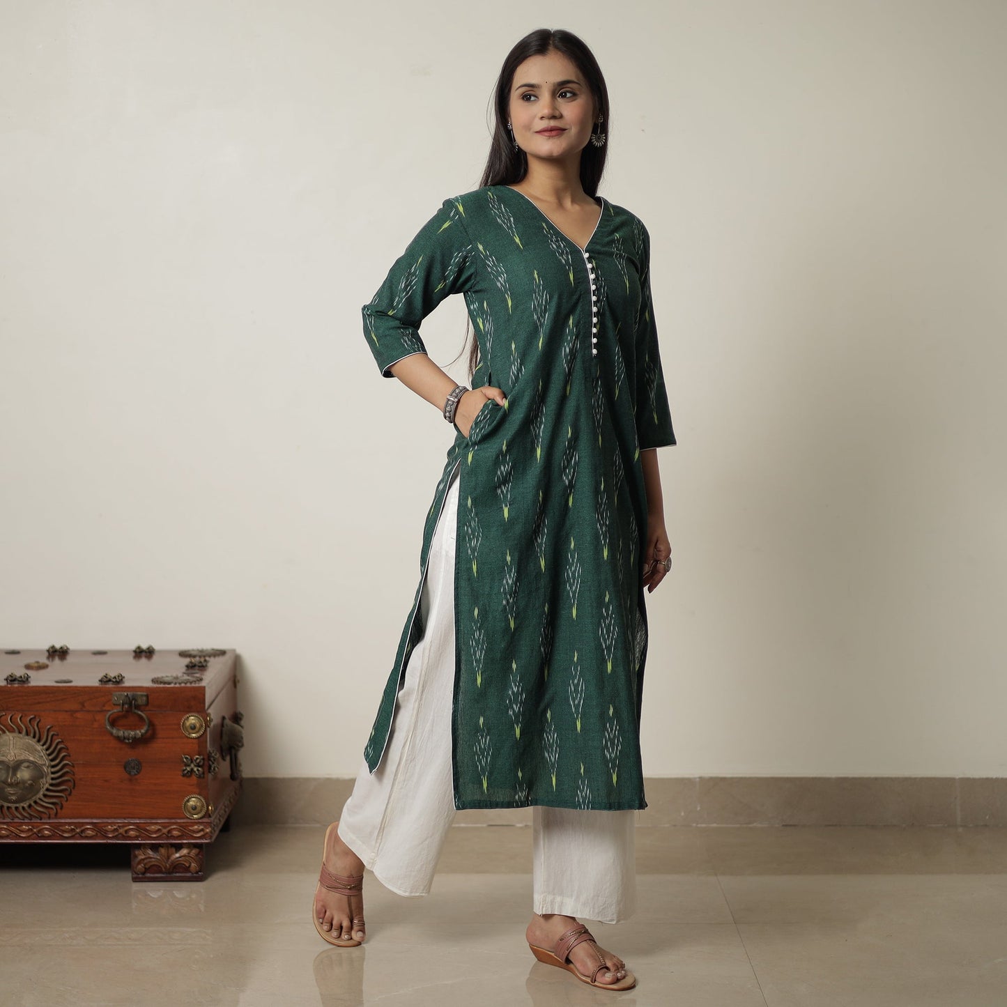 Pochampally Ikat Weave Cotton Straight Kurta 01
