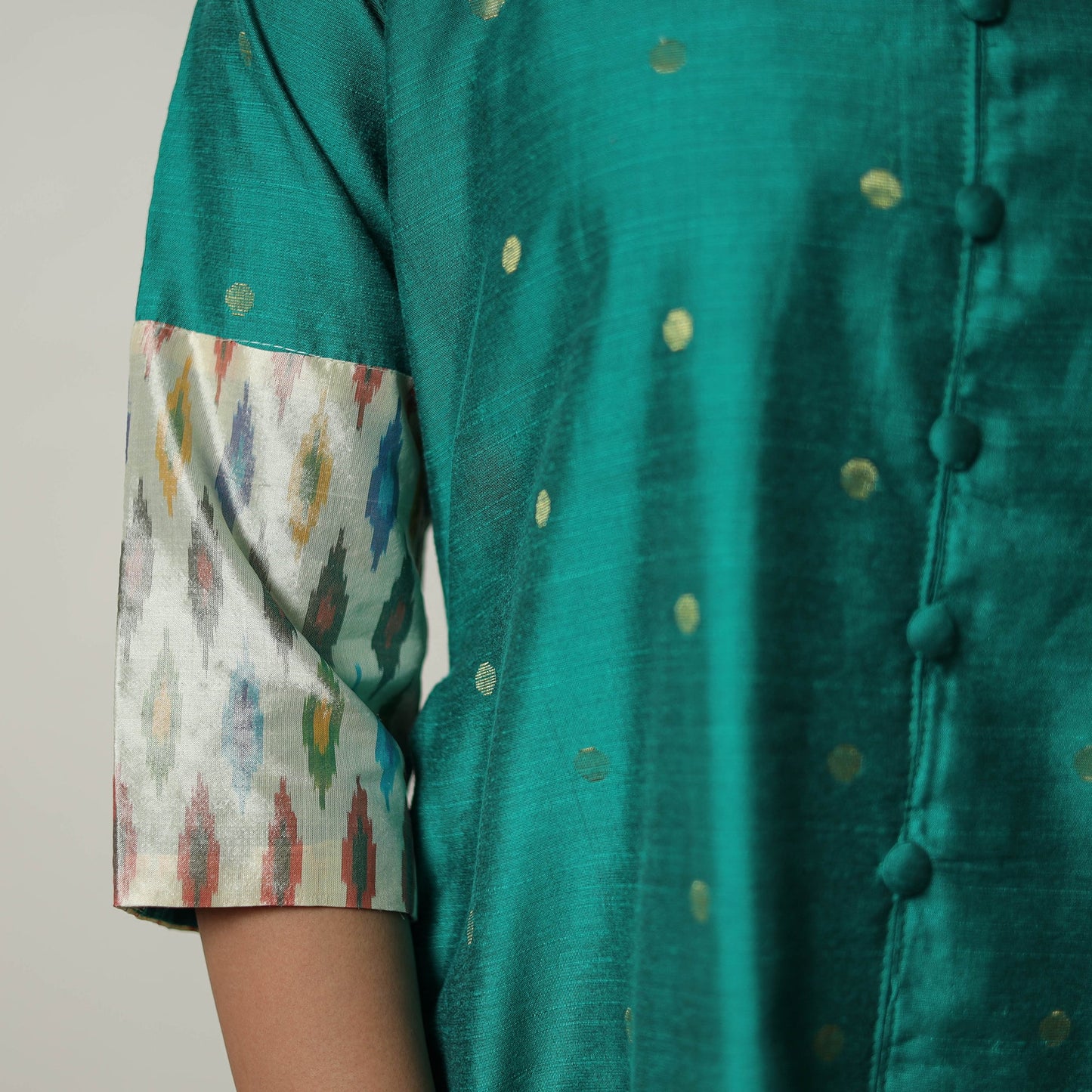 Green - Polka Zari Butta Spun Dupion Silk A-Line Plain Kurta 07