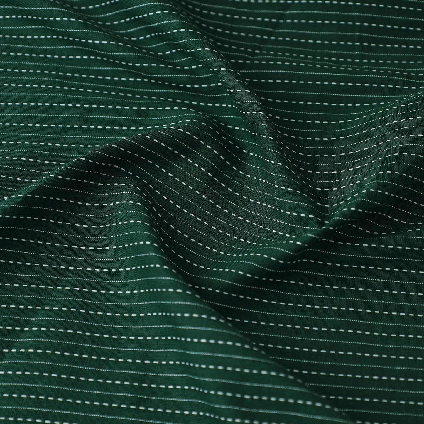 Green Prewashed Running Stitch Plain Cotton Fabric