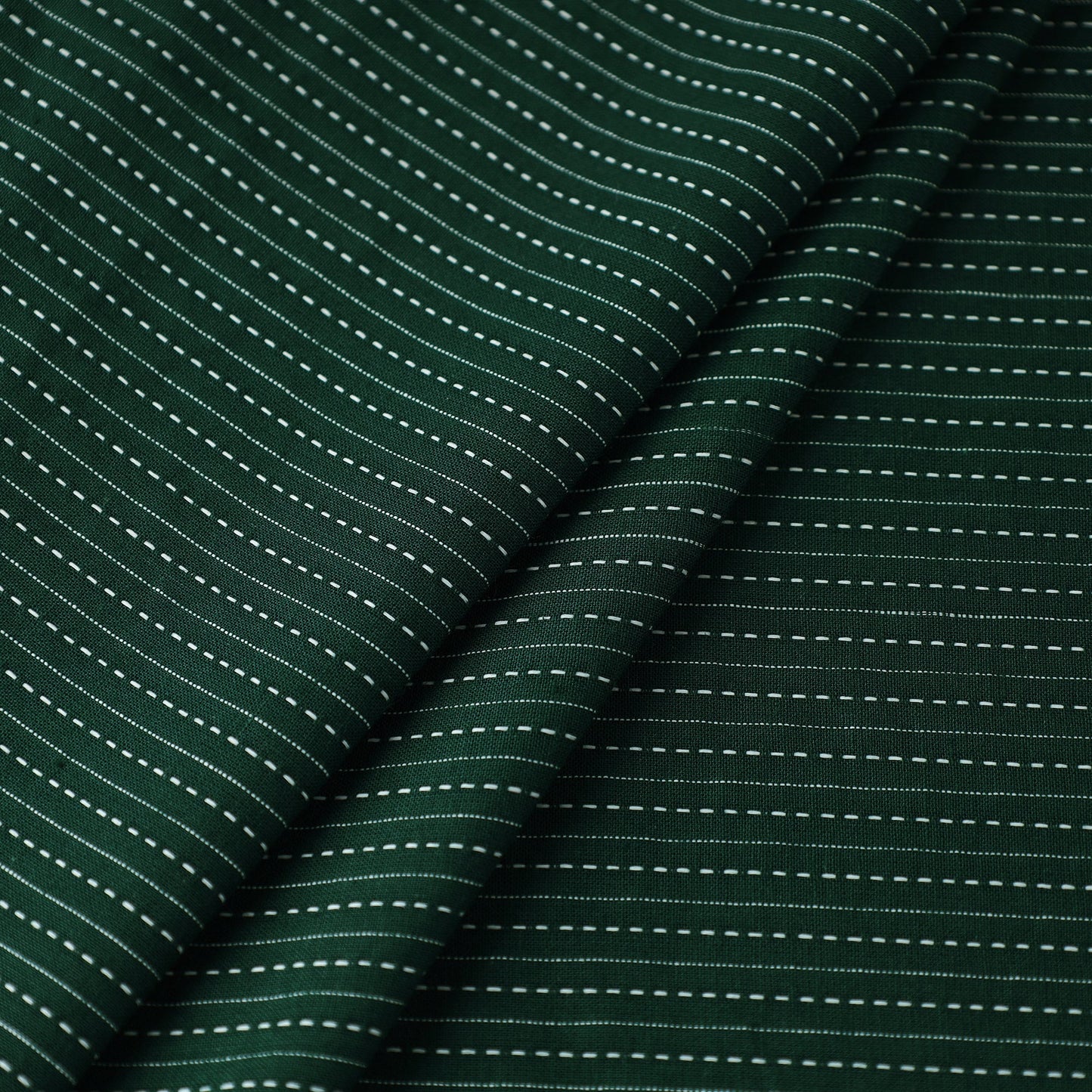 Green Prewashed Running Stitch Plain Cotton Fabric