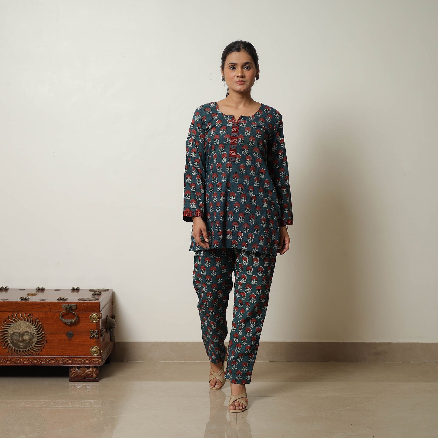 Green - Block Printed Cotton Bagru Co-Ord Set 10