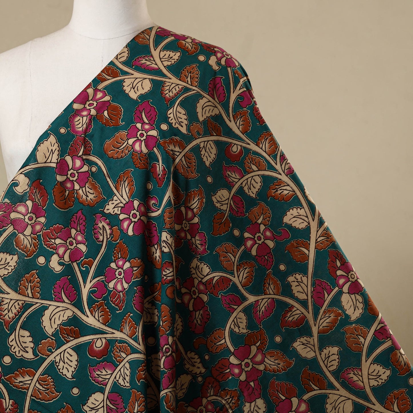 Green - printed cotton kalamkari fabric 16 - handcrafted