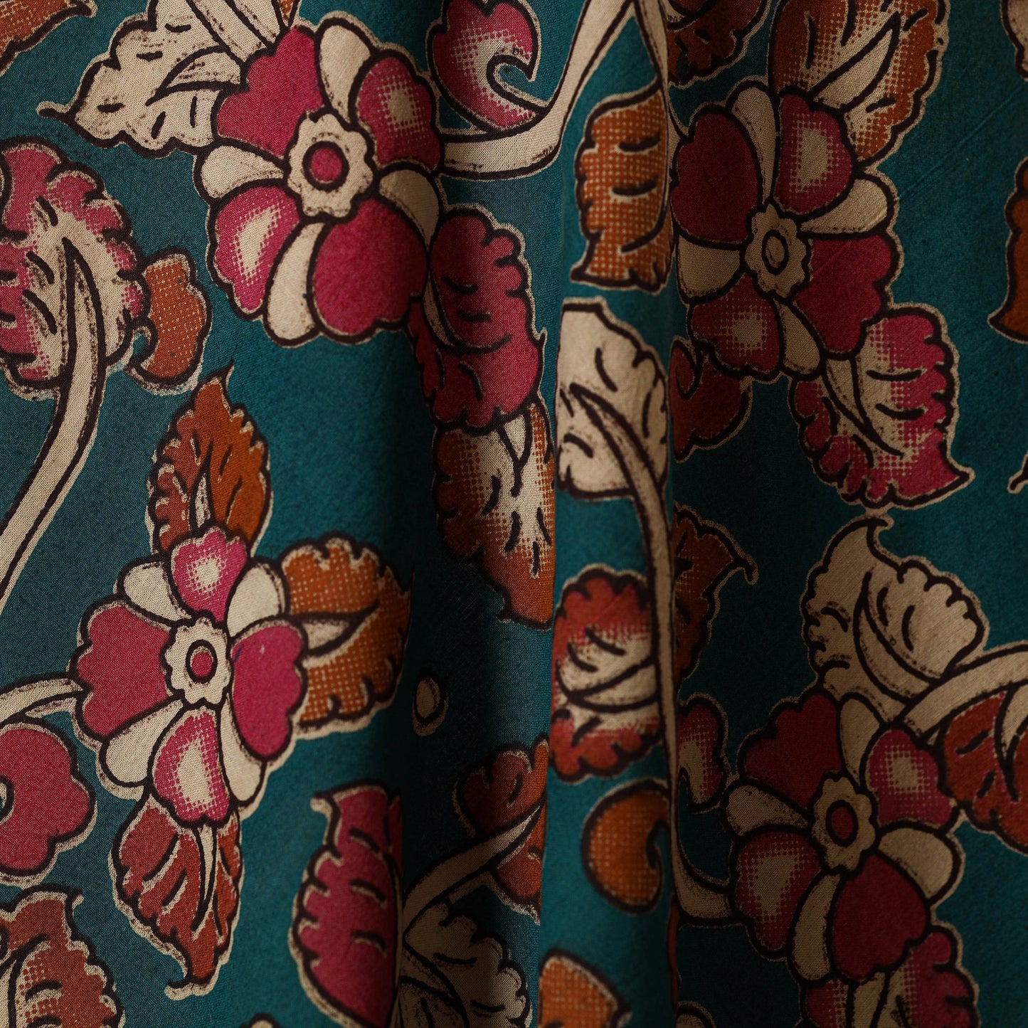 Green - printed cotton kalamkari fabric 16 - handcrafted