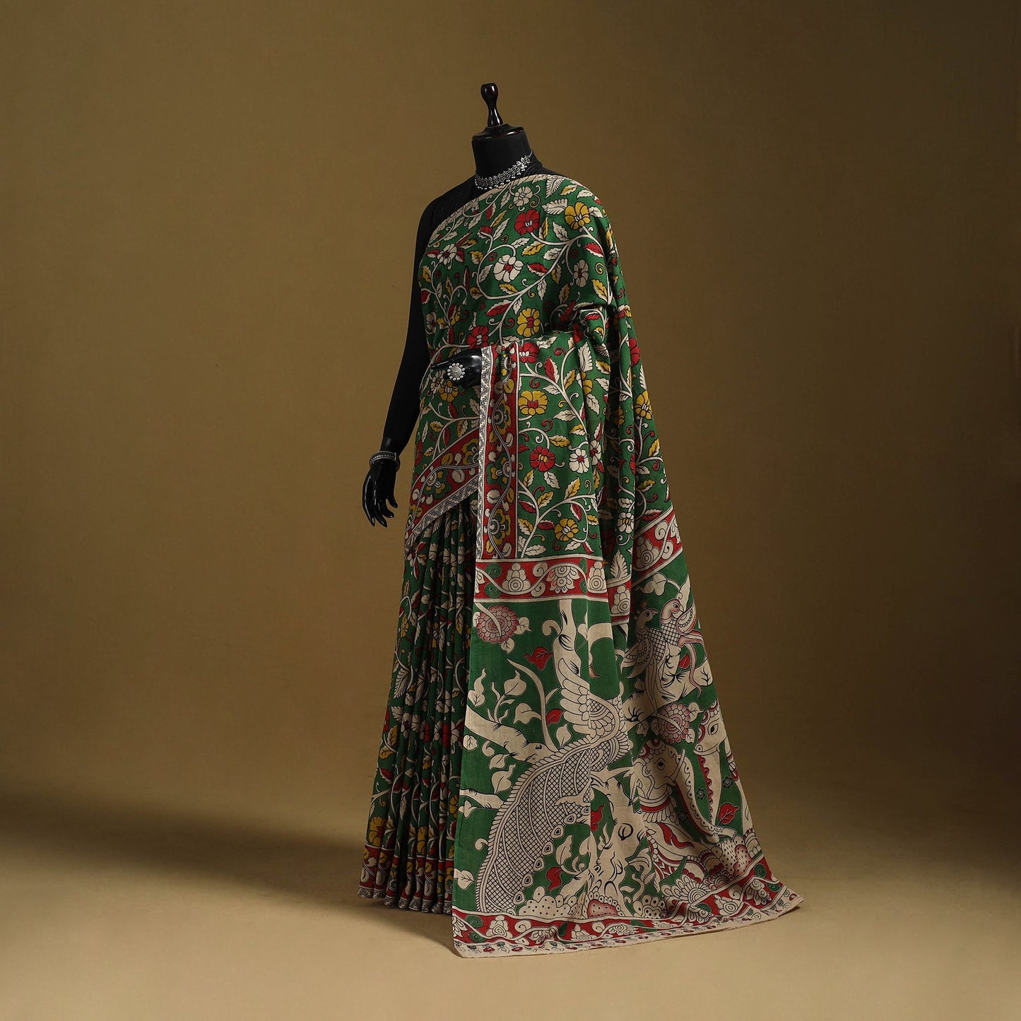 Printed cotton kalamkari saree 29 - handcrafted