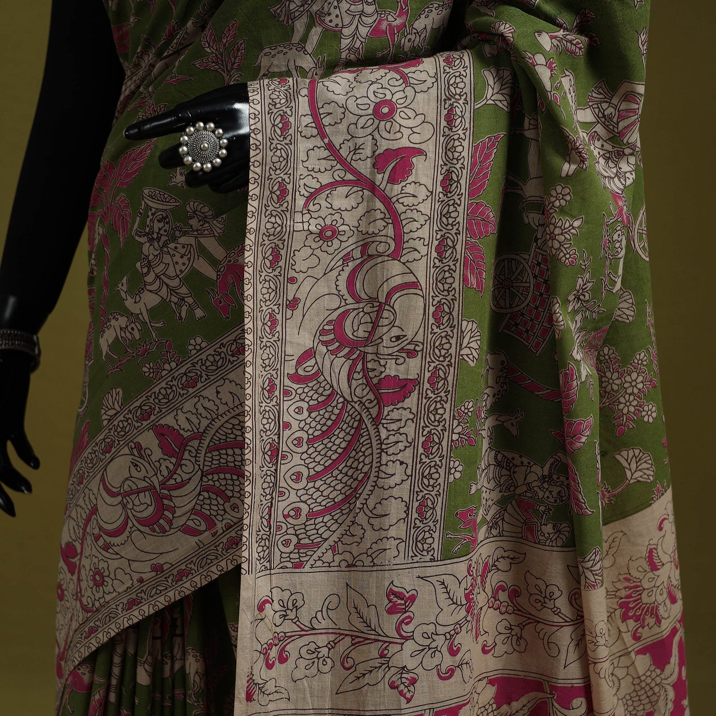 Printed cotton nellore kalamkari saree 10 - handcrafted