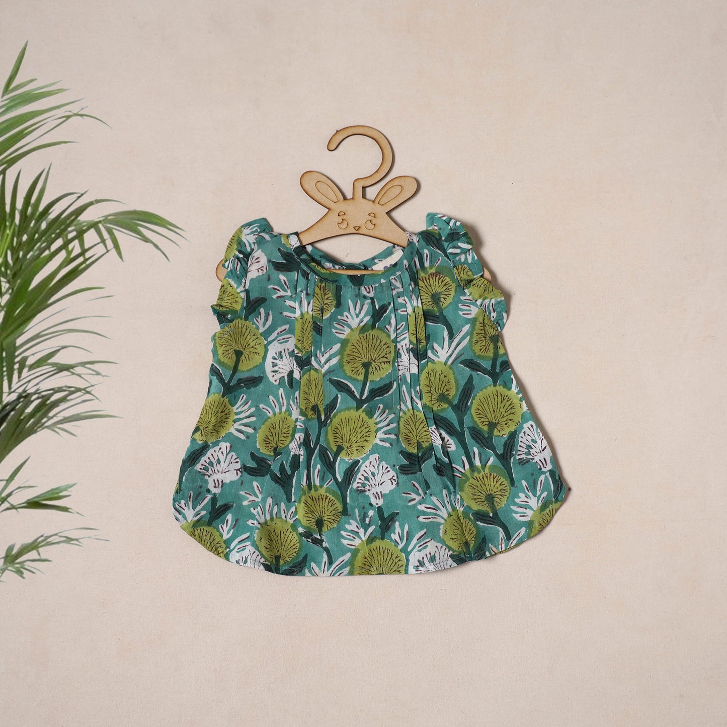Green - pure cotton baby girls floral top & shorts (6-12
