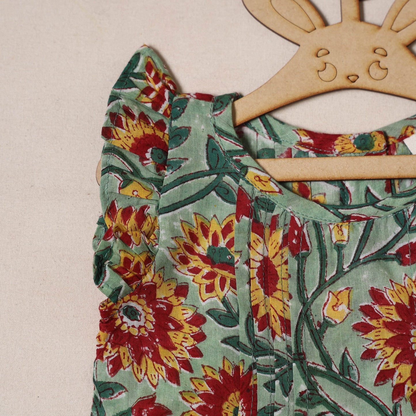 Green - pure cotton baby girls floral top & shorts (6-12