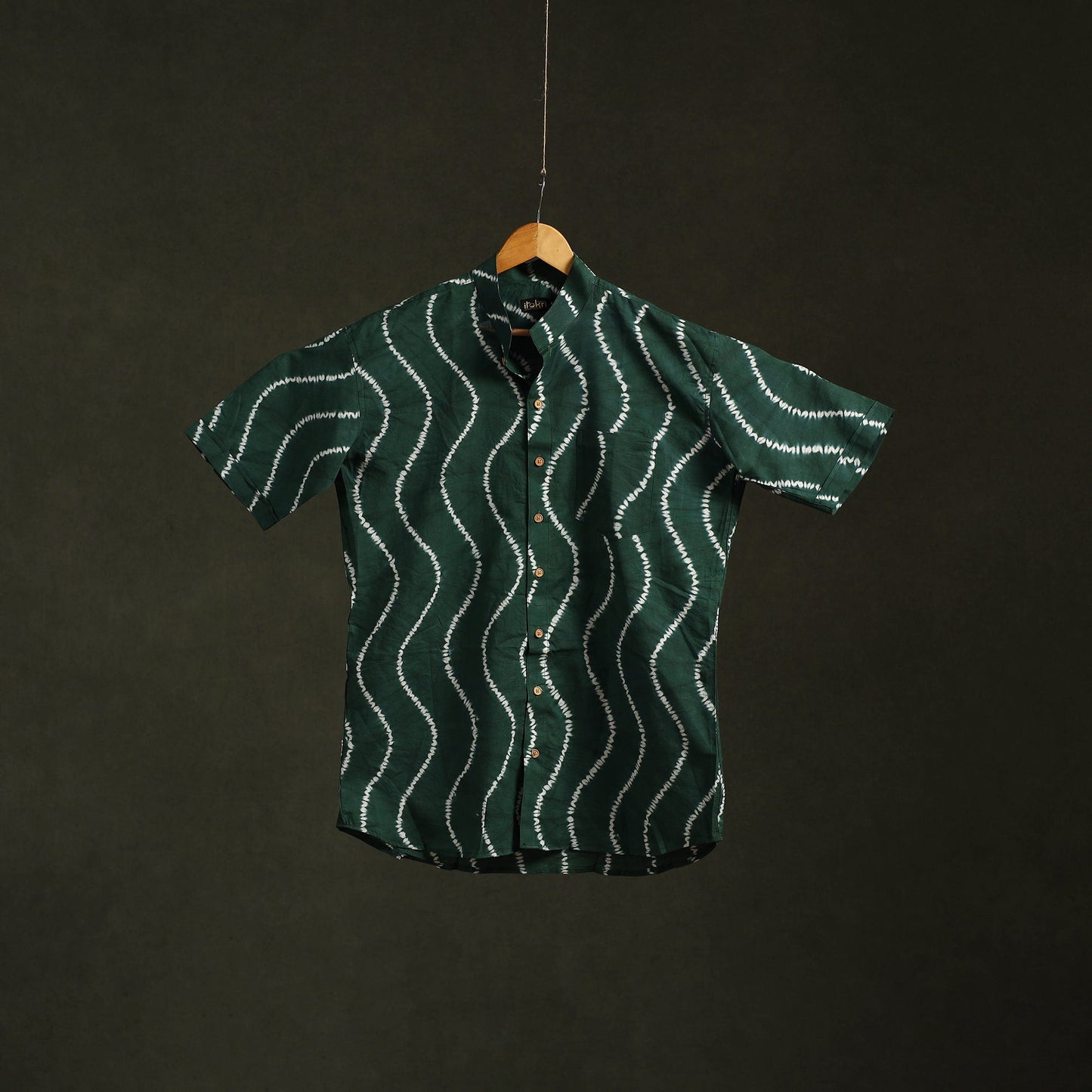 Green - pure cotton half sleeve tie-dye men shibori shirt