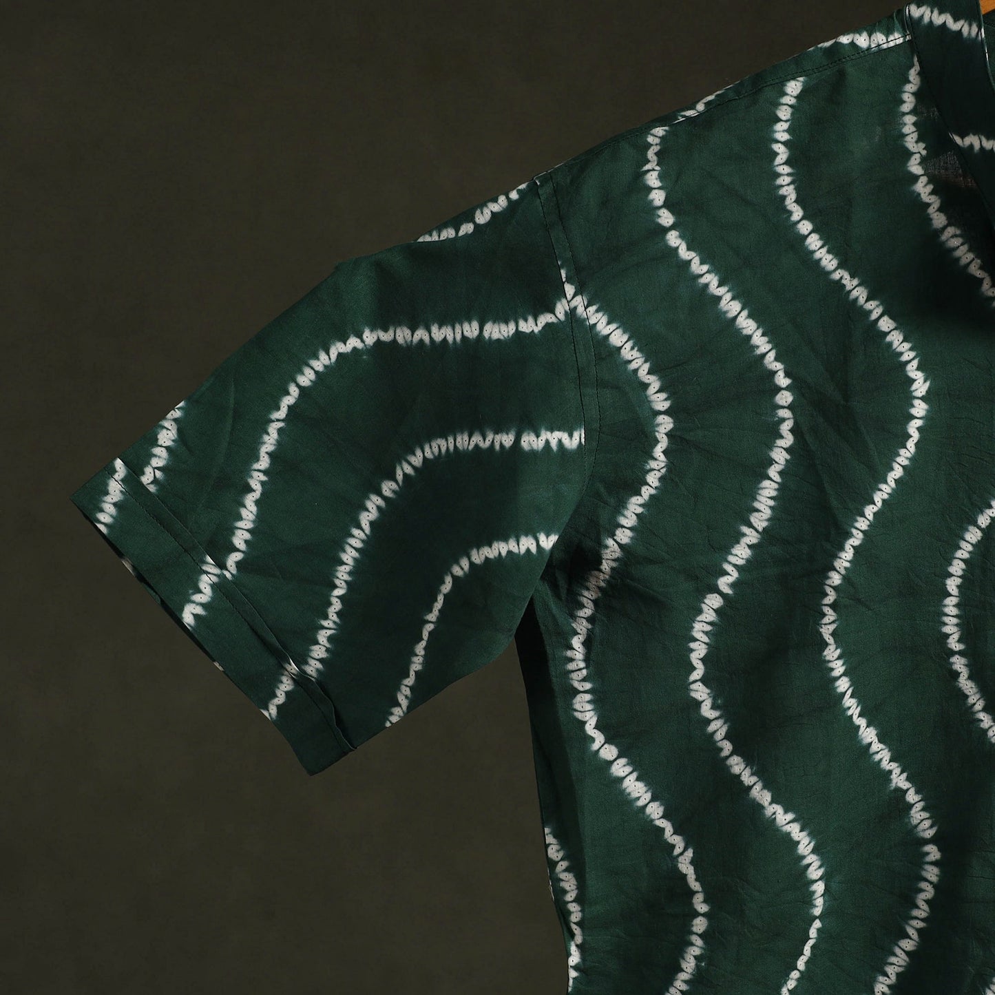 Green - pure cotton half sleeve tie-dye men shibori shirt