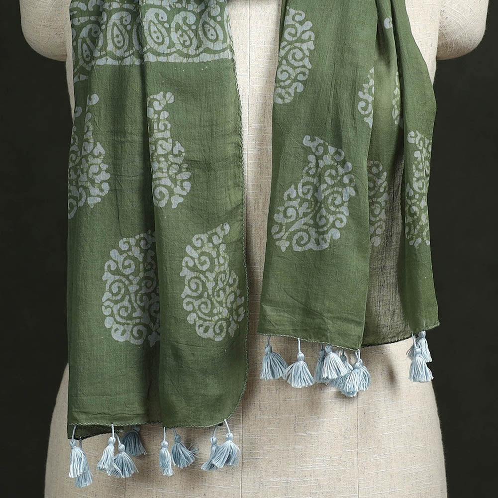 Pure mul cotton kutch hand block batik print stole