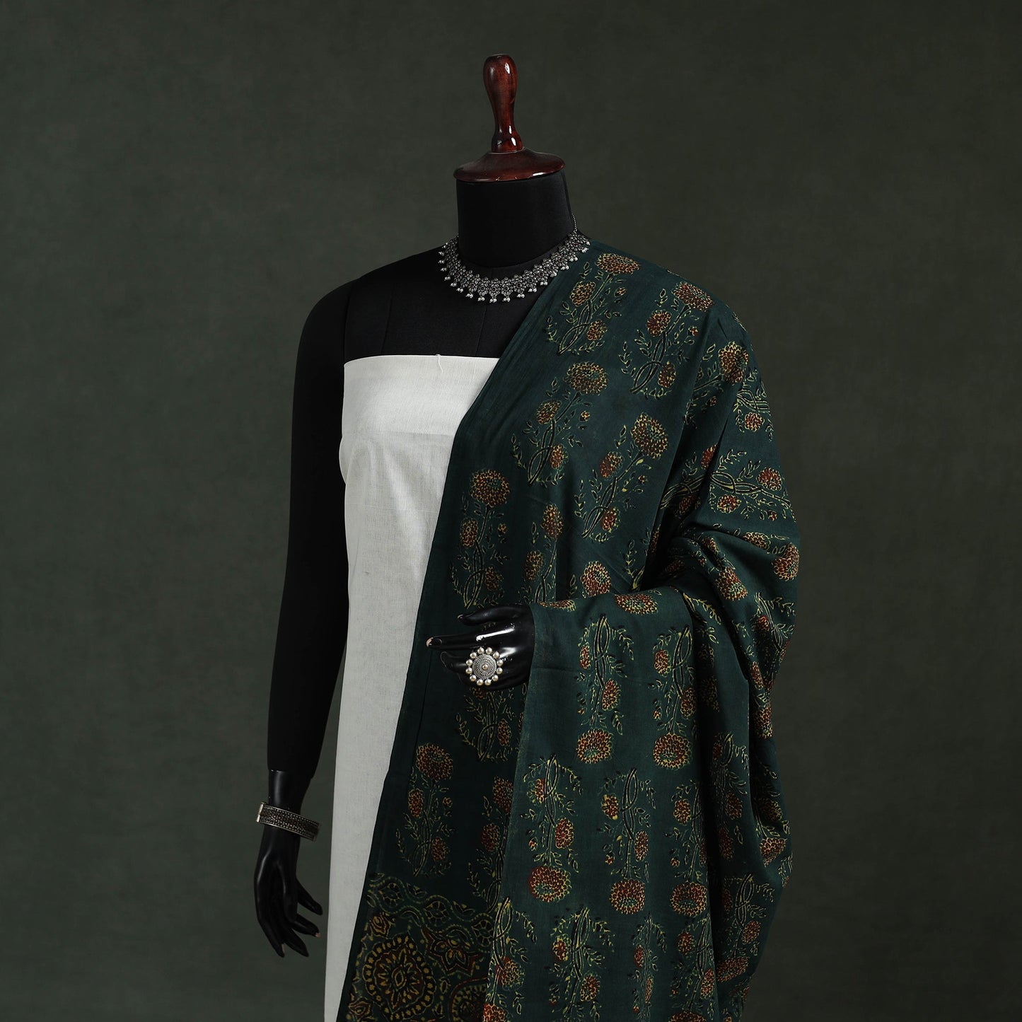 Green - pure mul cotton kutch hand block print natural dyed