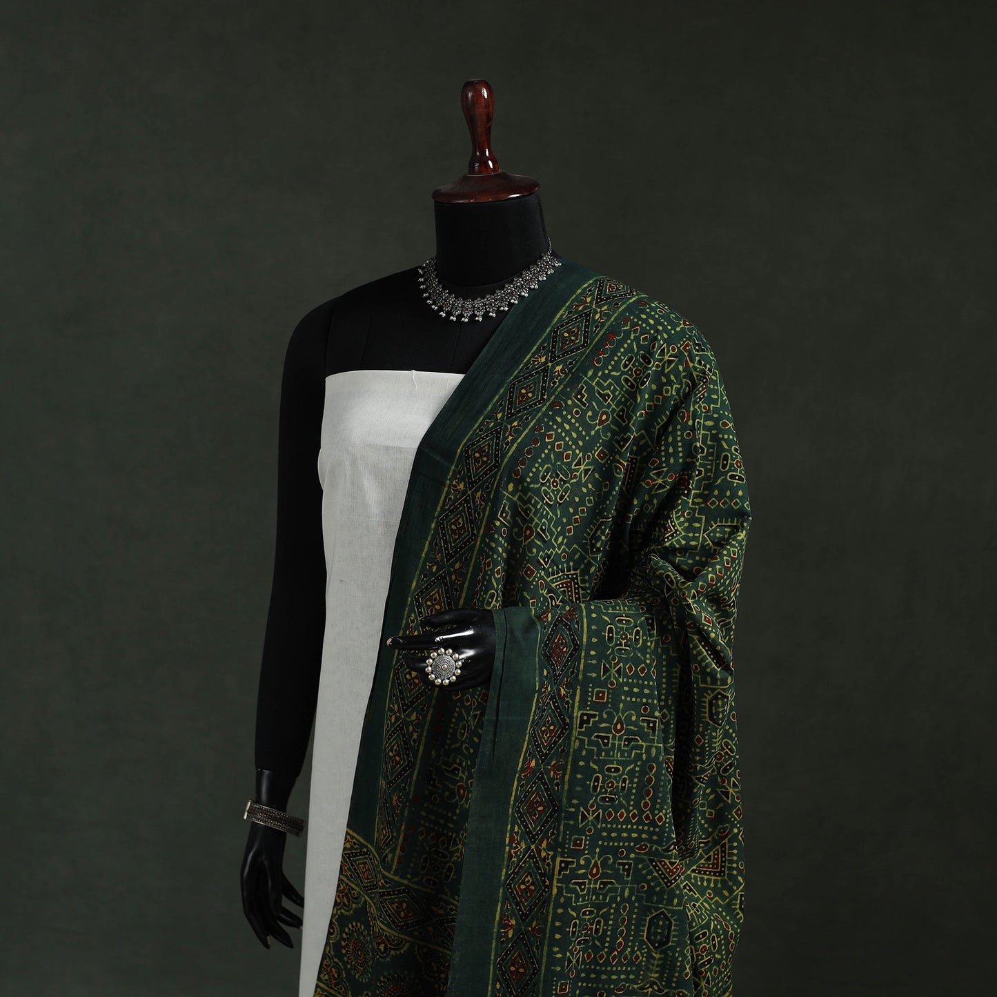 Green - pure mul cotton kutch hand block print natural dyed
