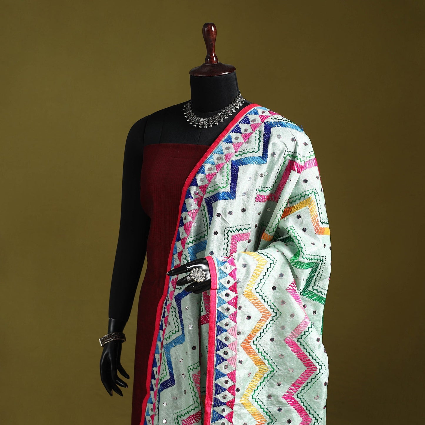 Ranihati chanderi silk zig zag hand embroidery dupatta 13