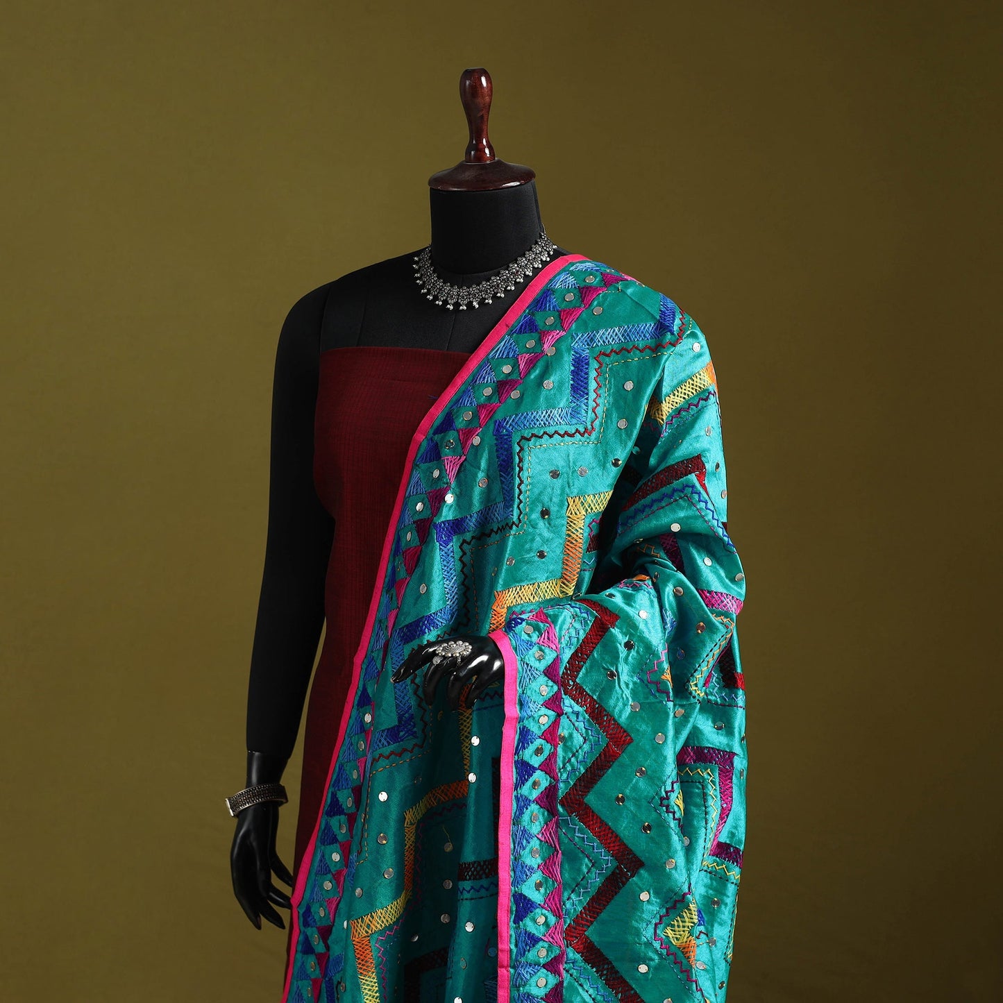 Ranihati chanderi silk zig zag hand embroidery dupatta 45