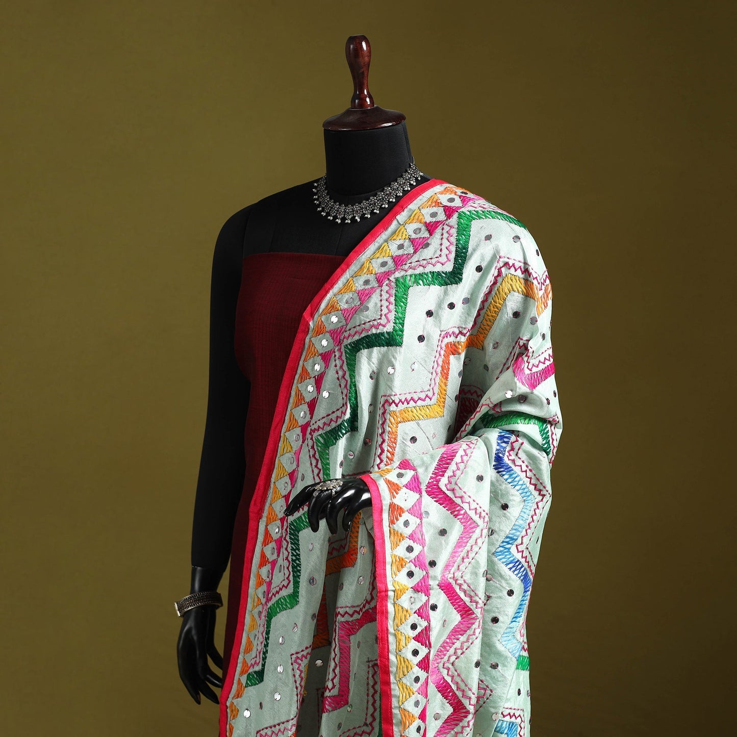 Ranihati chanderi silk zig zag hand embroidery dupatta 47