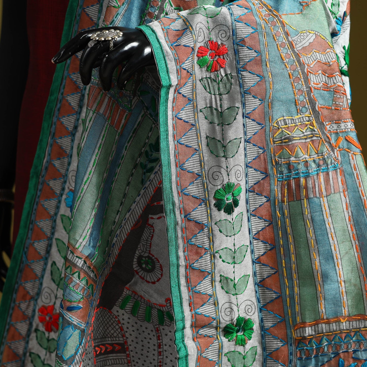 Ranihati madhubani chapa work chanderi silk hand embroidery