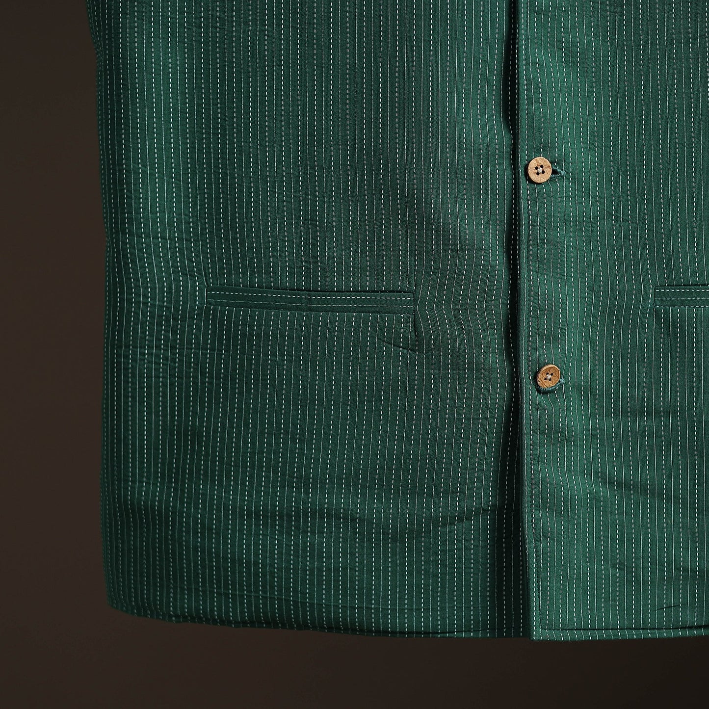 Running stitch cotton men plain nehru jacket 15