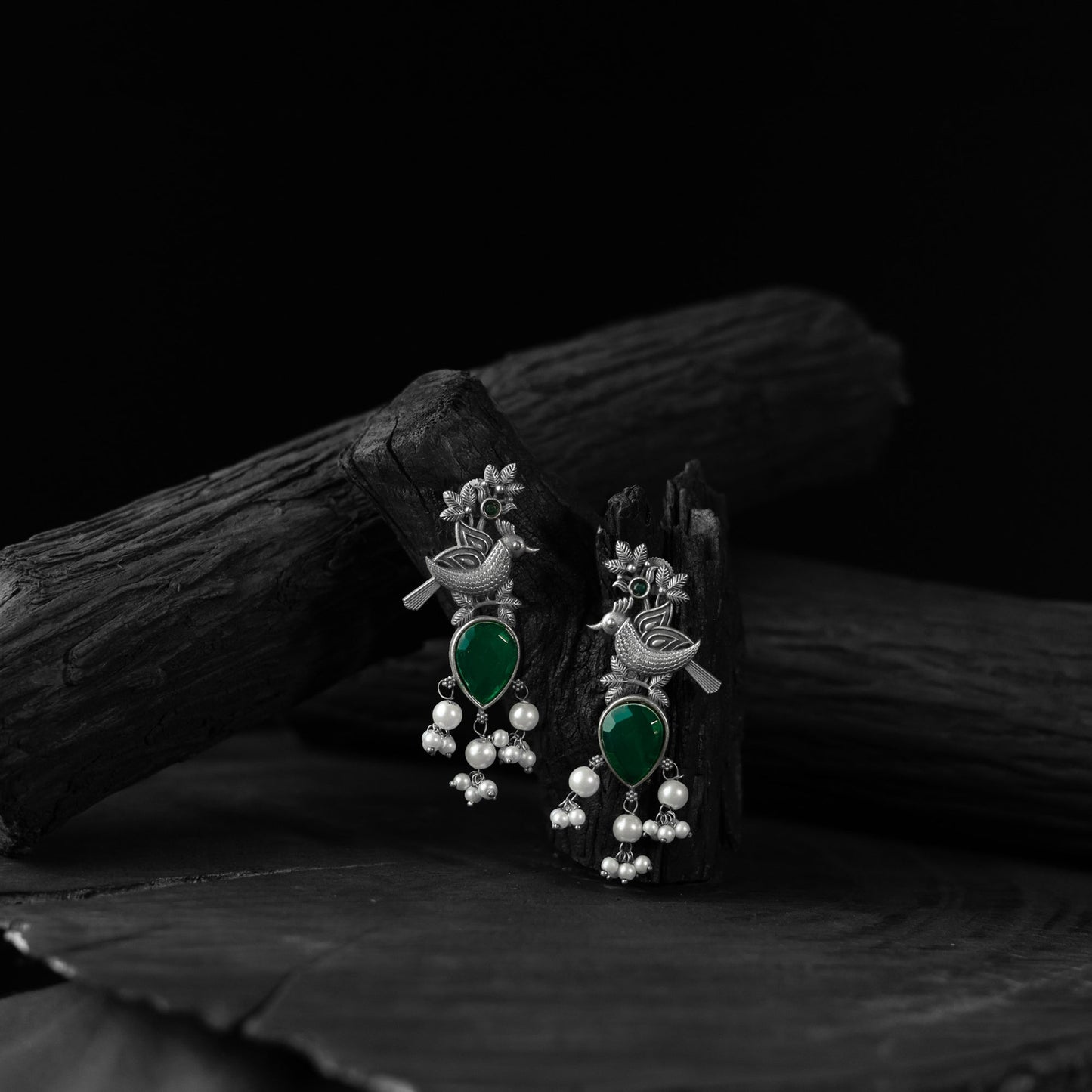Green - saanjh bela cuckoo oxidised earrings - handcrafted