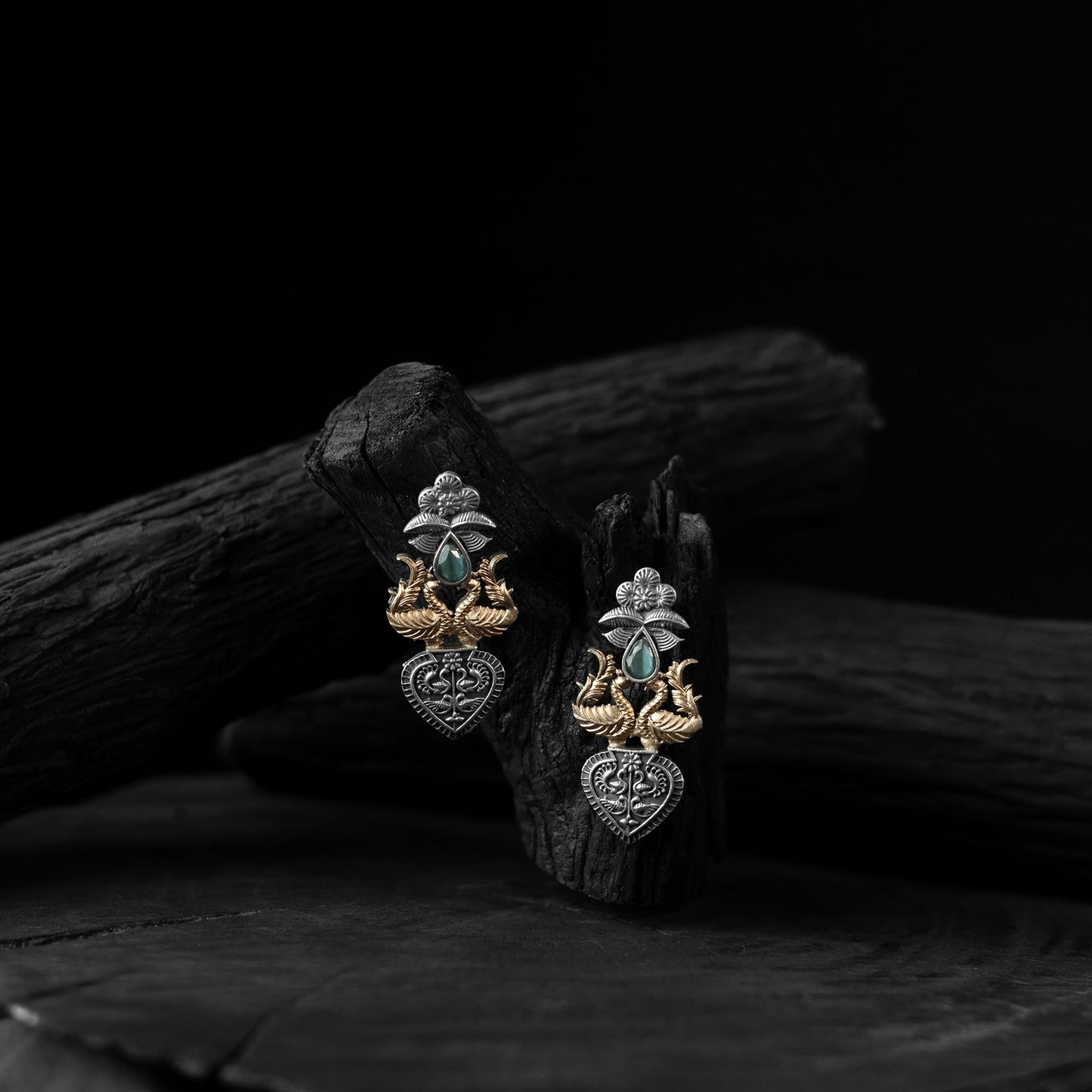 Green - saanjh bela peacock motif chandbali oxidised