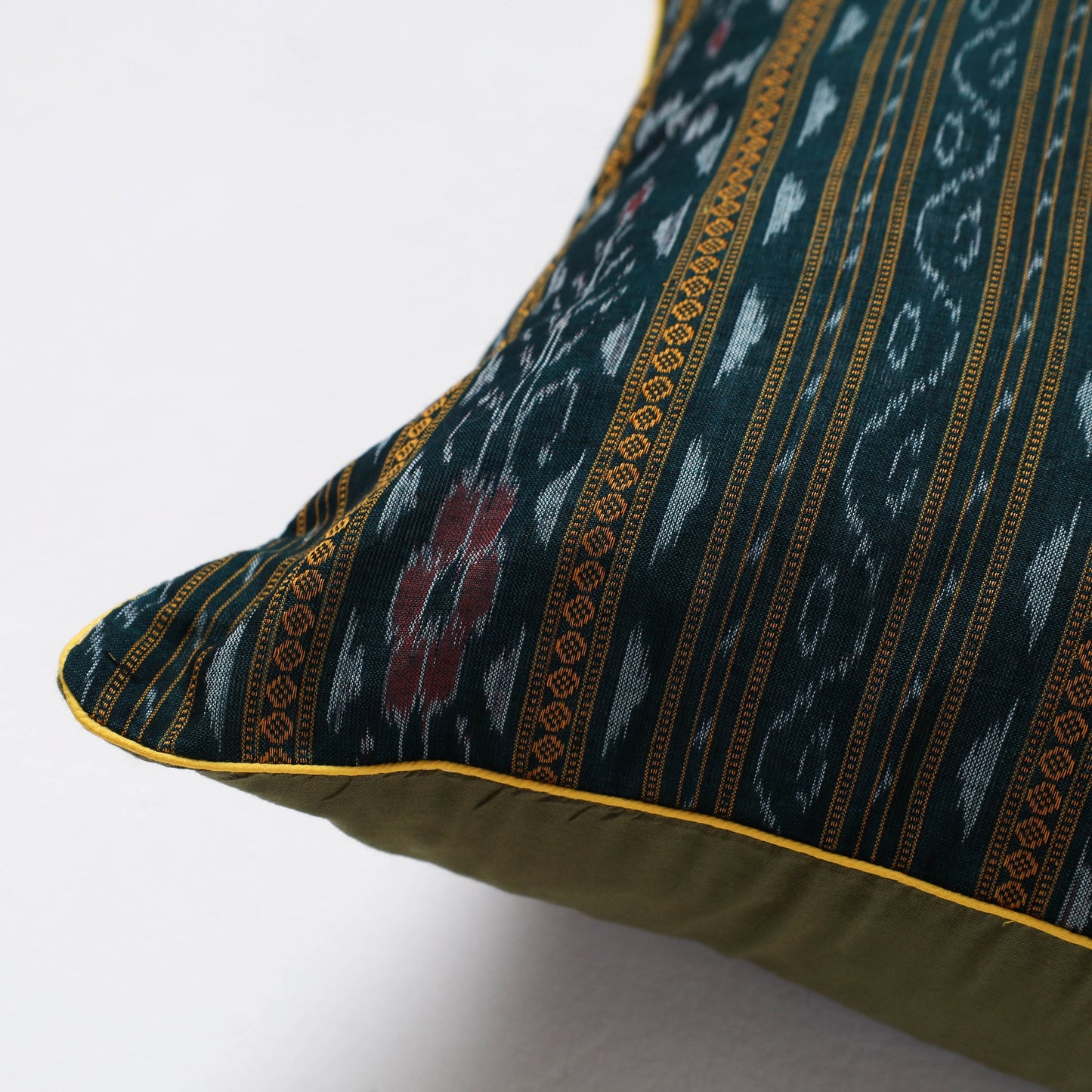 Green Sambalpuri Ikat Cotton Cushion Cover
