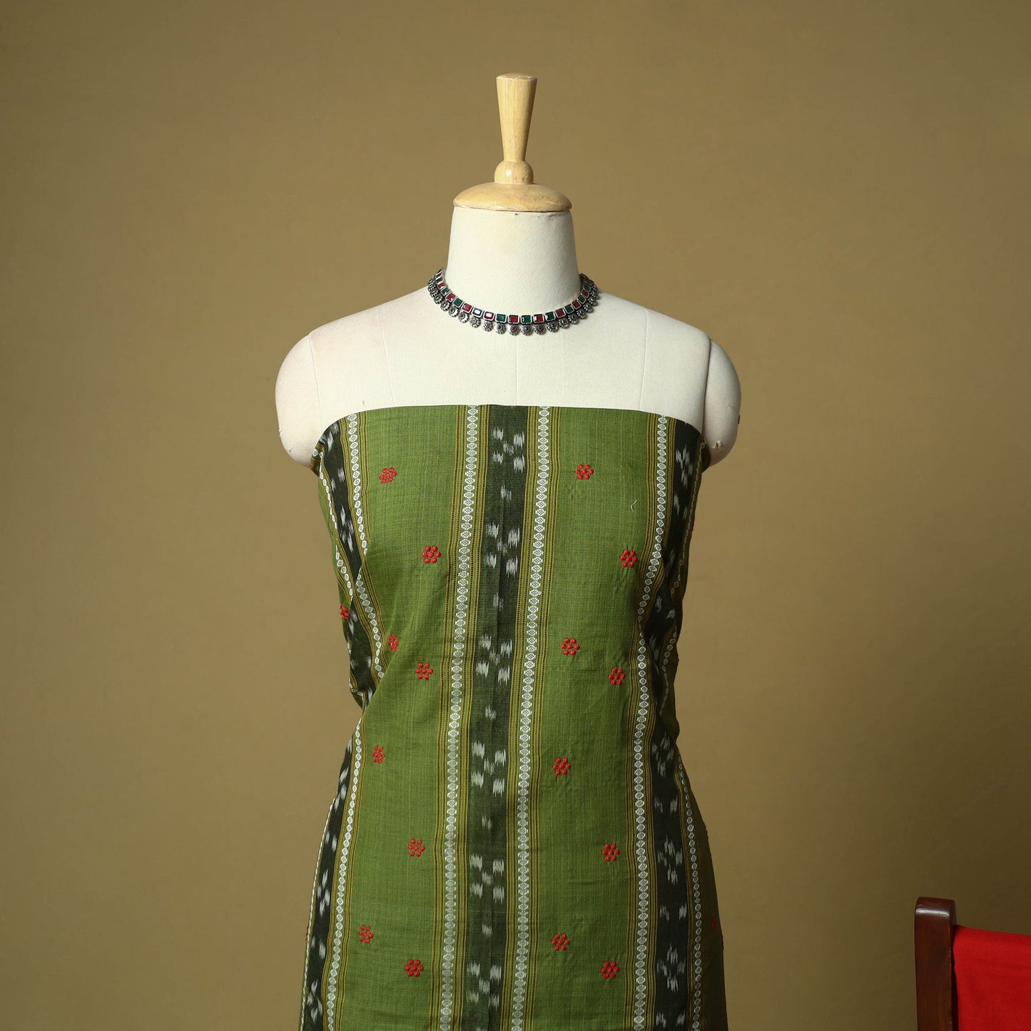 Sambalpuri ikat handloom embroidered cotton 3pc unstitched