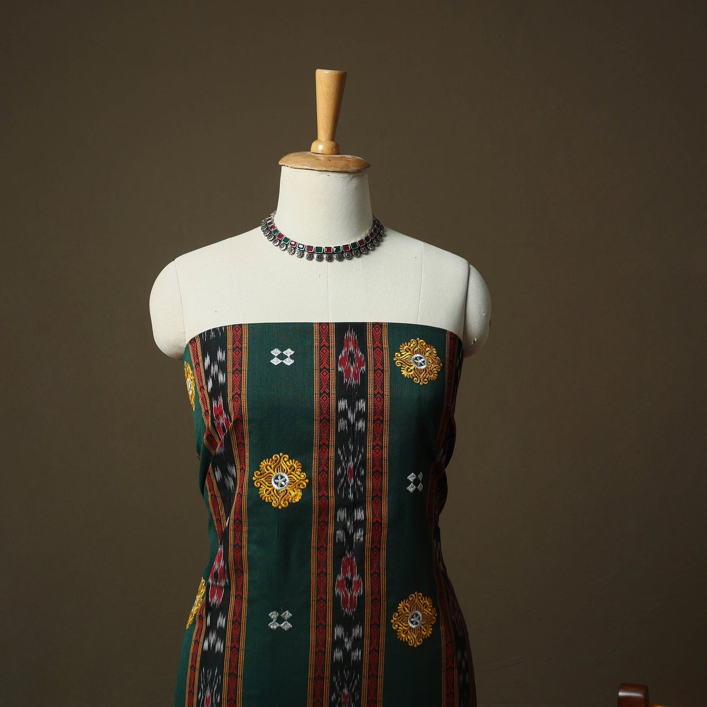 Sambalpuri ikat handloom embroidered cotton 3pc unstitched
