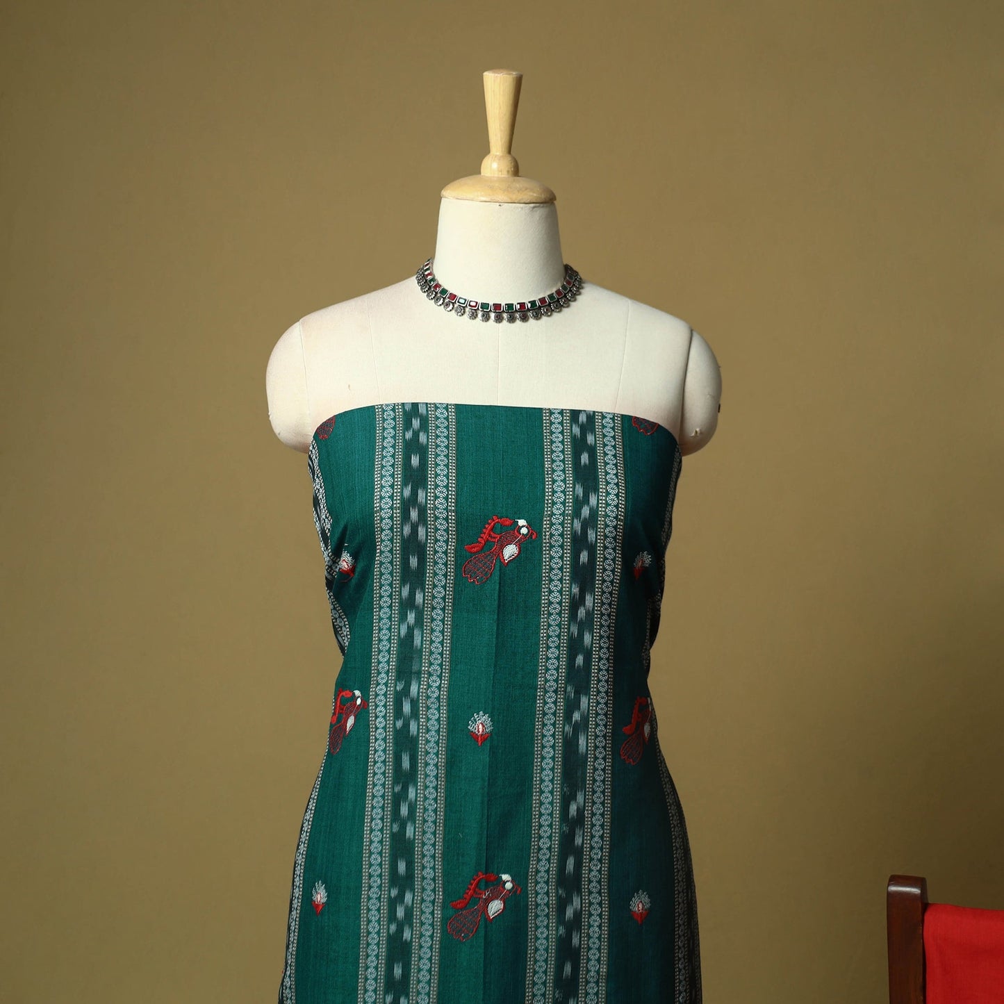 Sambalpuri ikat handloom embroidered cotton 3pc unstitched