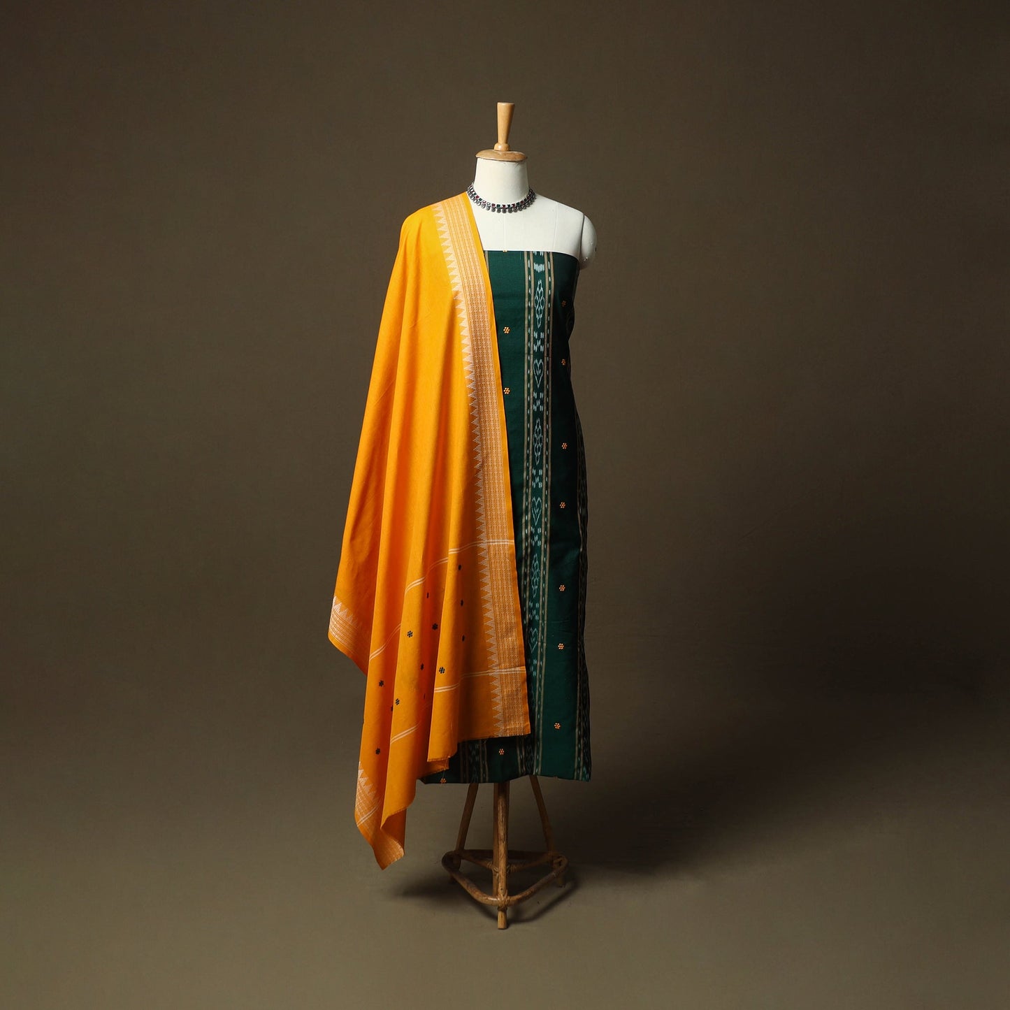 Sambalpuri ikat handloom embroidered cotton 3pc unstitched