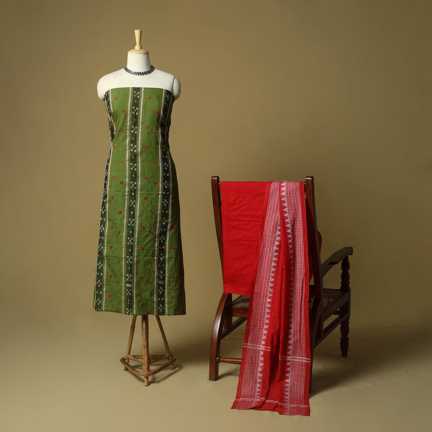 Sambalpuri ikat handloom embroidered cotton 3pc unstitched