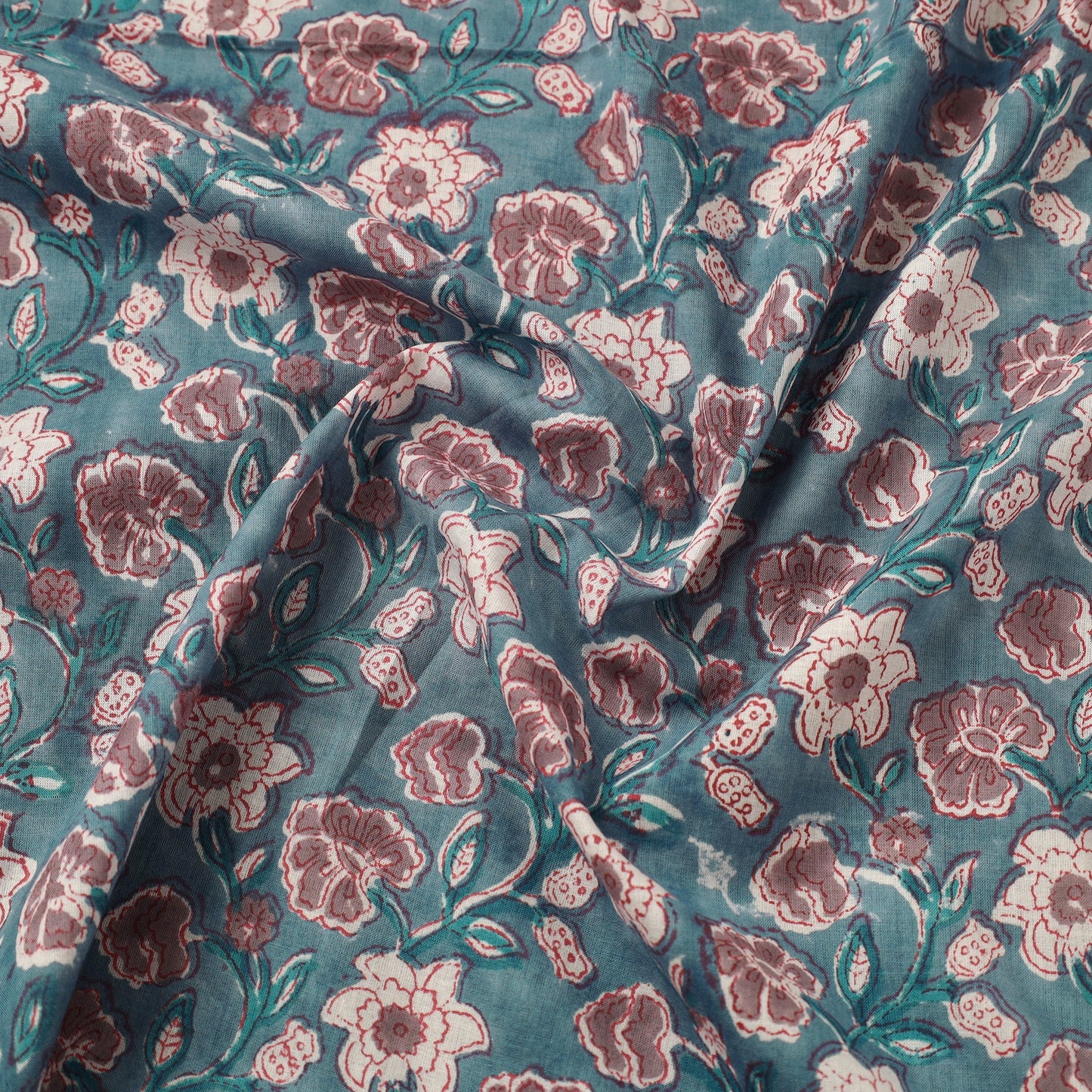 Green Sanganeri Block Print Cotton Fabric