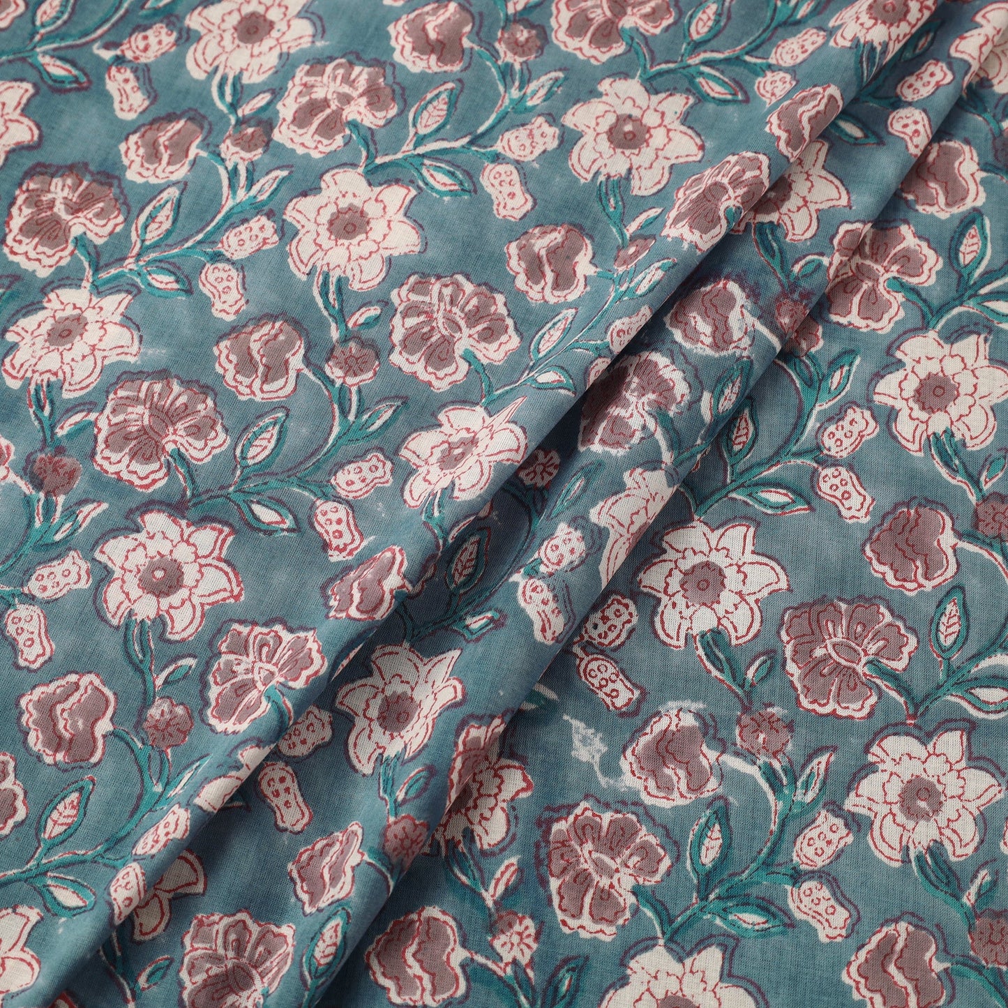 Green Sanganeri Block Print Cotton Fabric