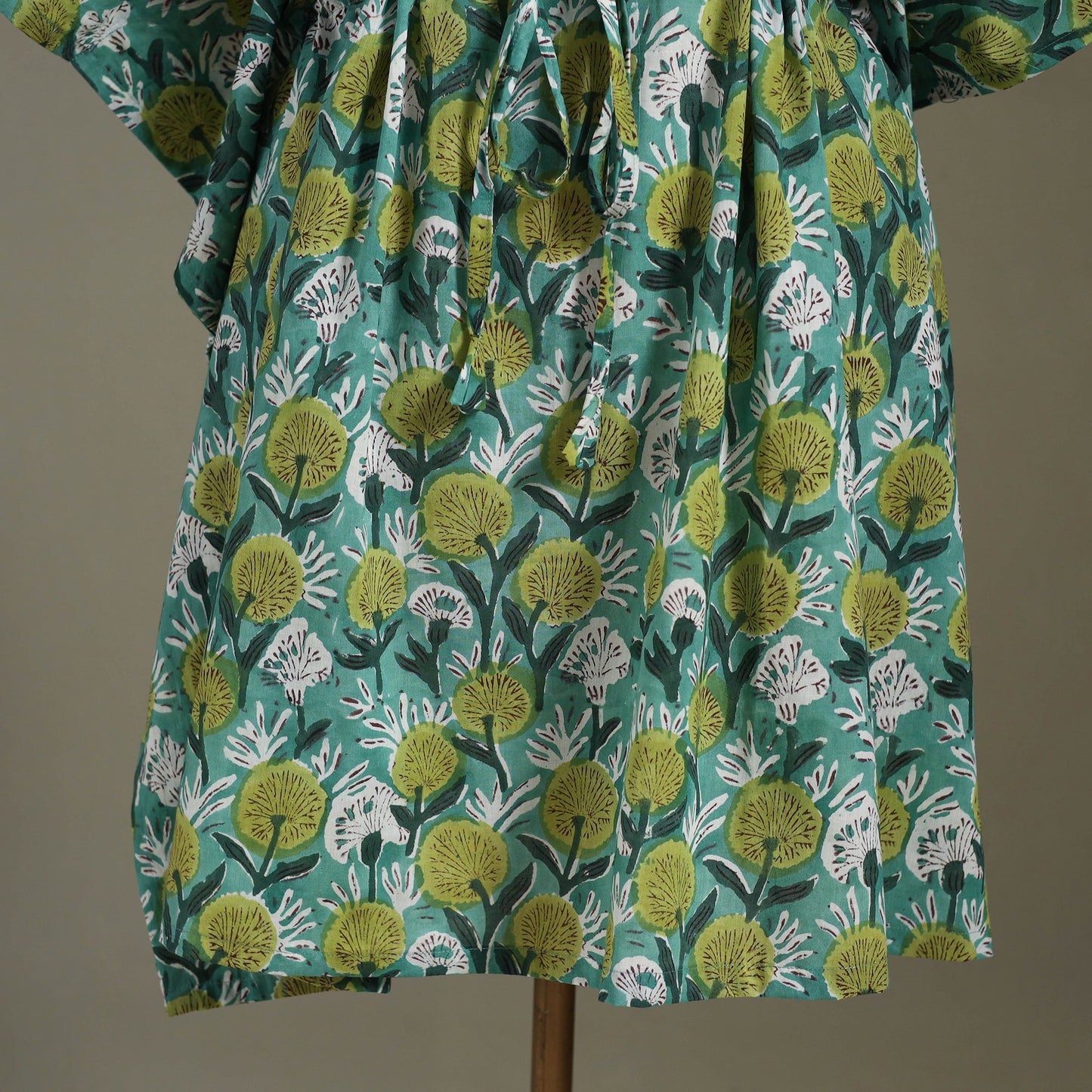 Green Sanganeri Block Print Cotton Kaftan (Medium)