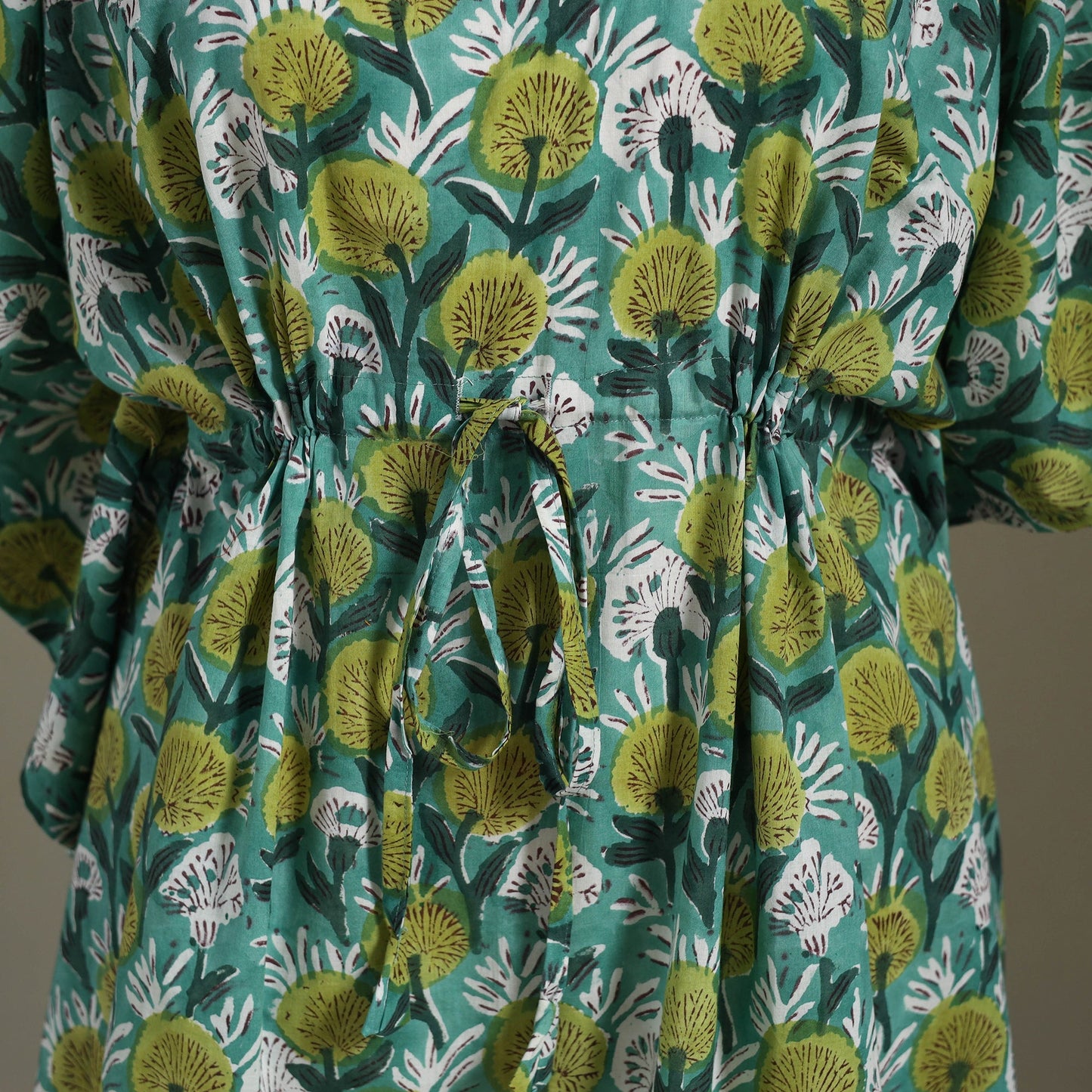 Green Sanganeri Block Print Cotton Kaftan (Medium)